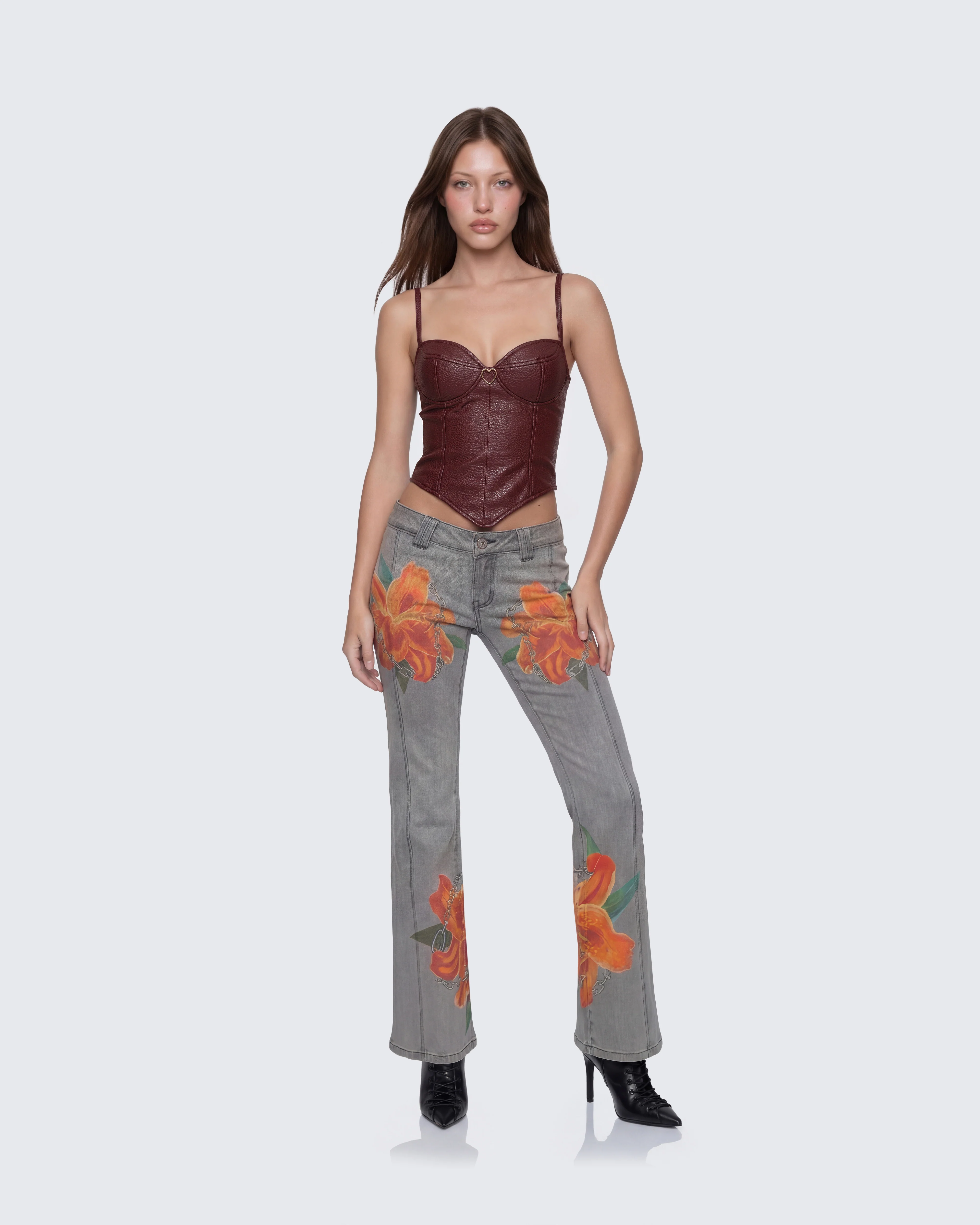 Sway Burgundy Leather Look Gold Trim Corset Top - Image 5