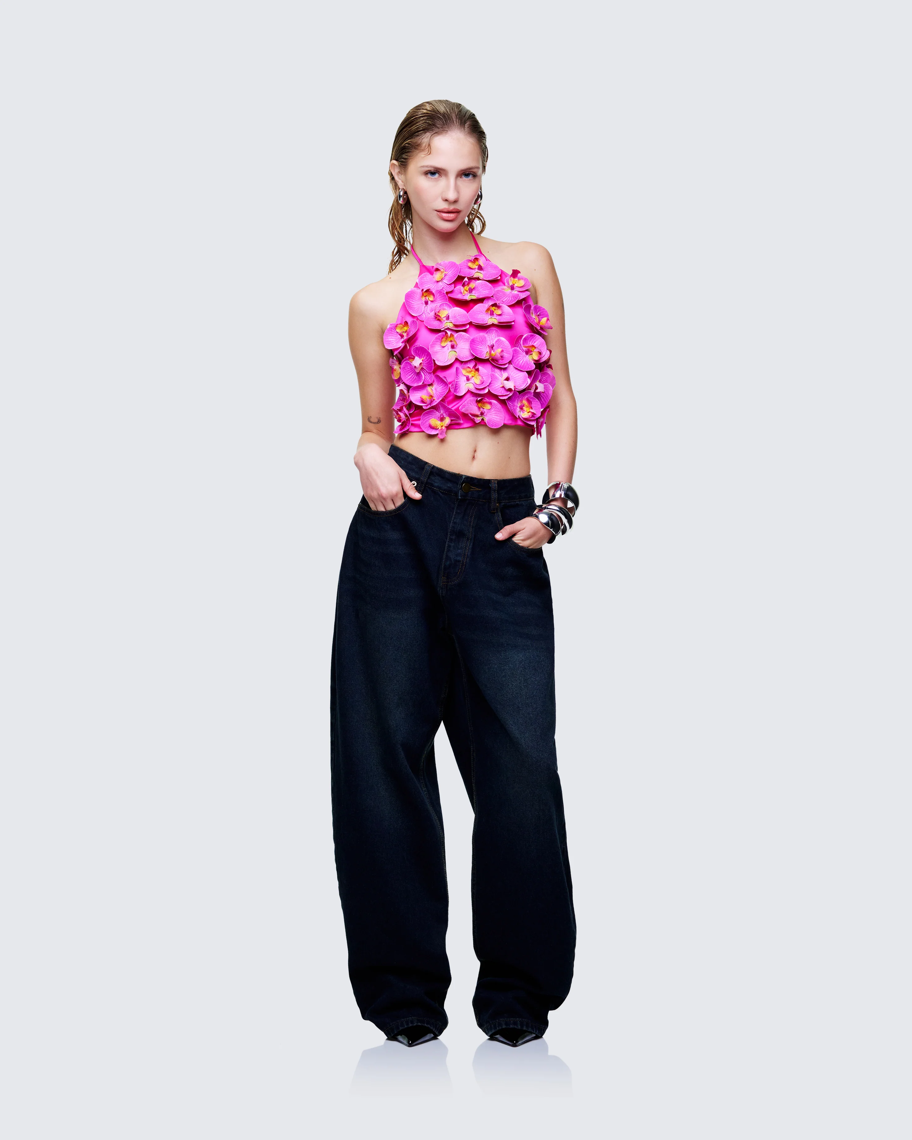 Synnia Pink Satin Orchid Applique Top - Image 5