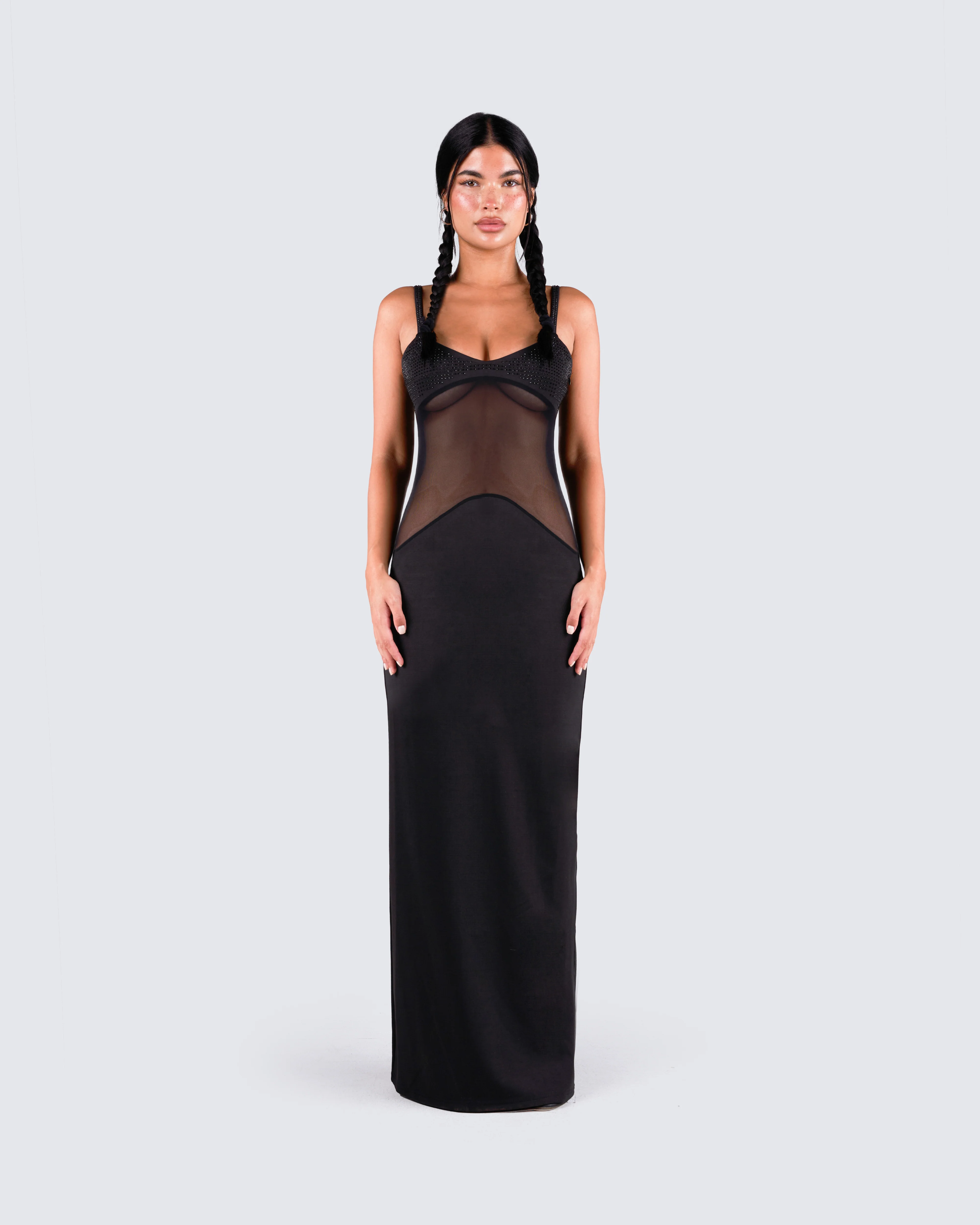 Tahlia Black Rhinestone Maxi Dress - Image 4