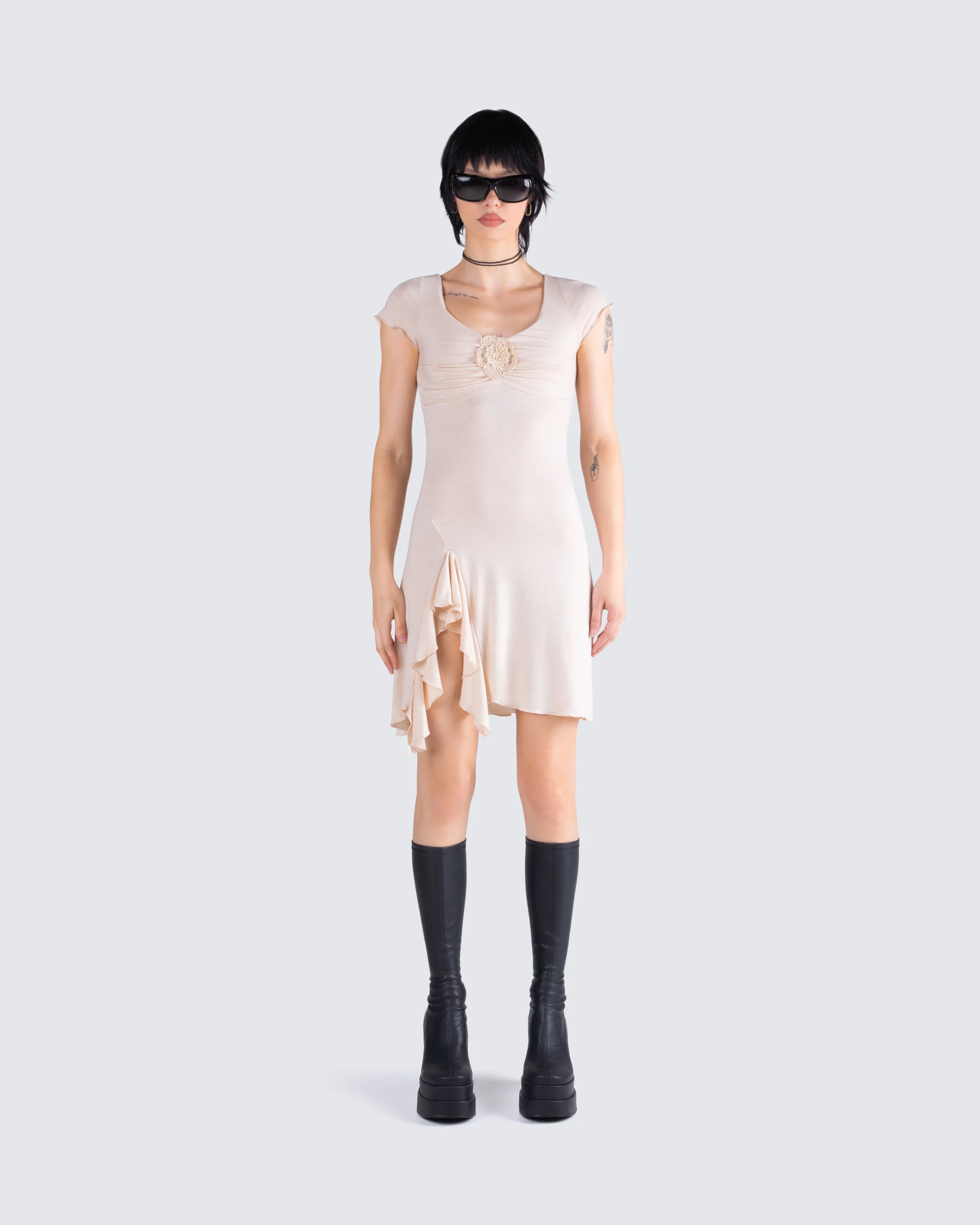Tai Beige Jersey Ruffle Dress - Image 4