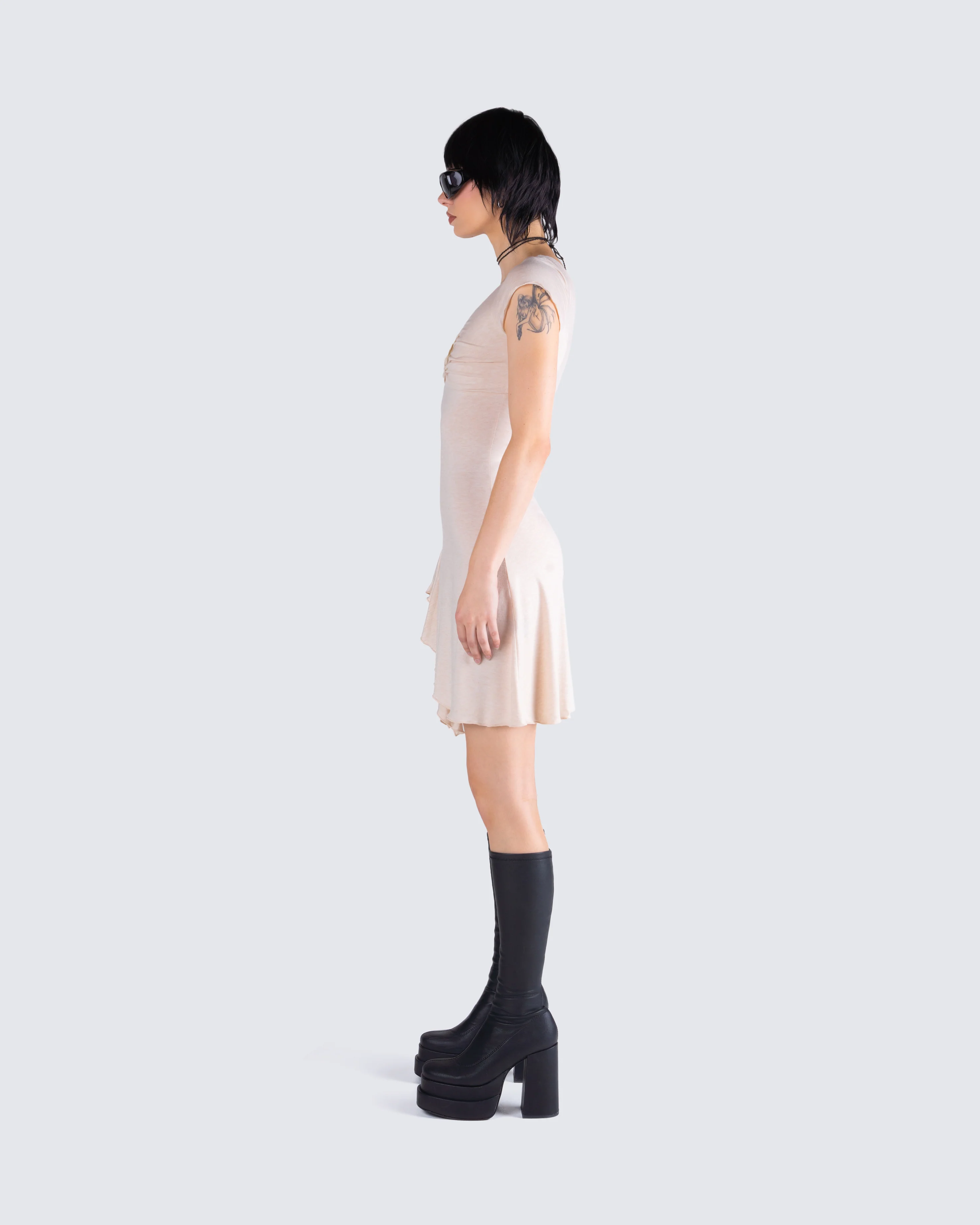 Tai Beige Jersey Ruffle Dress - Image 5