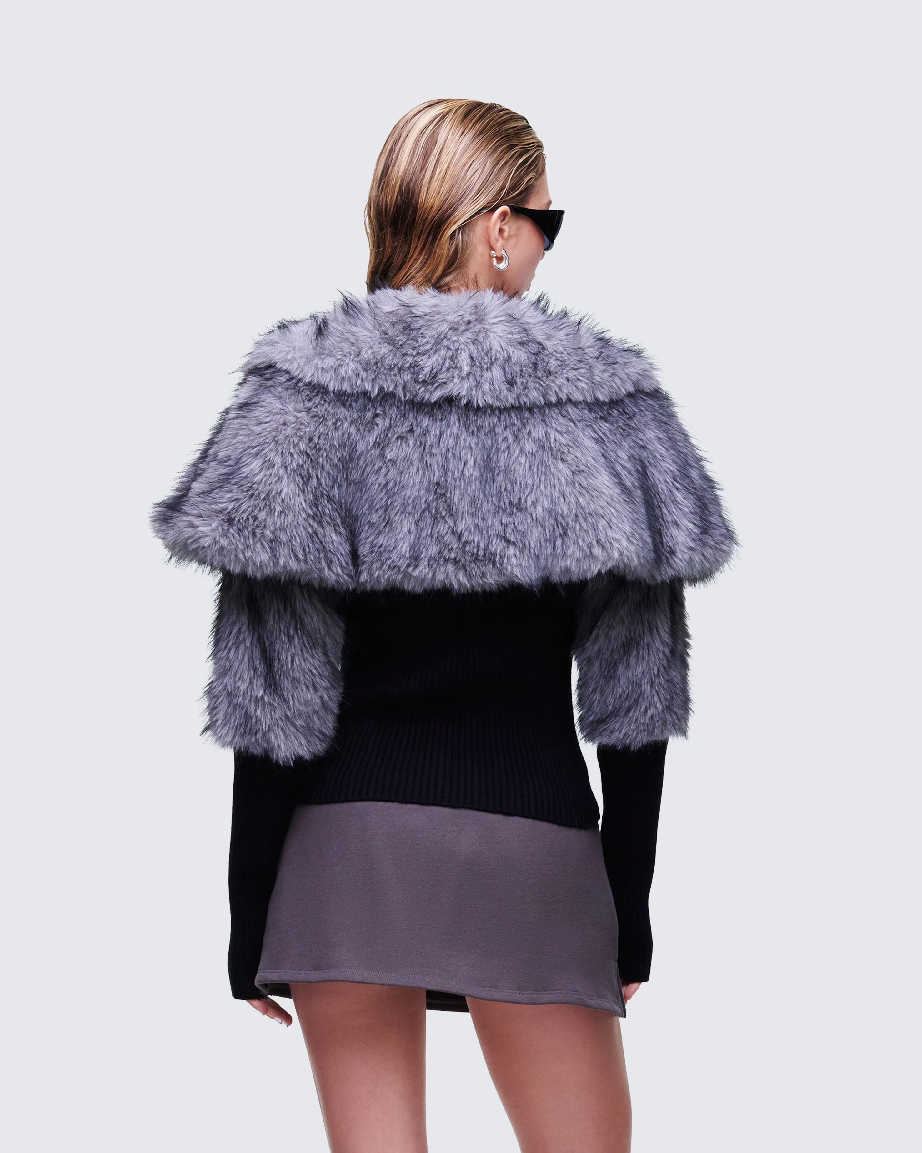Talia Black Fur Cape Cardigan - Image 4