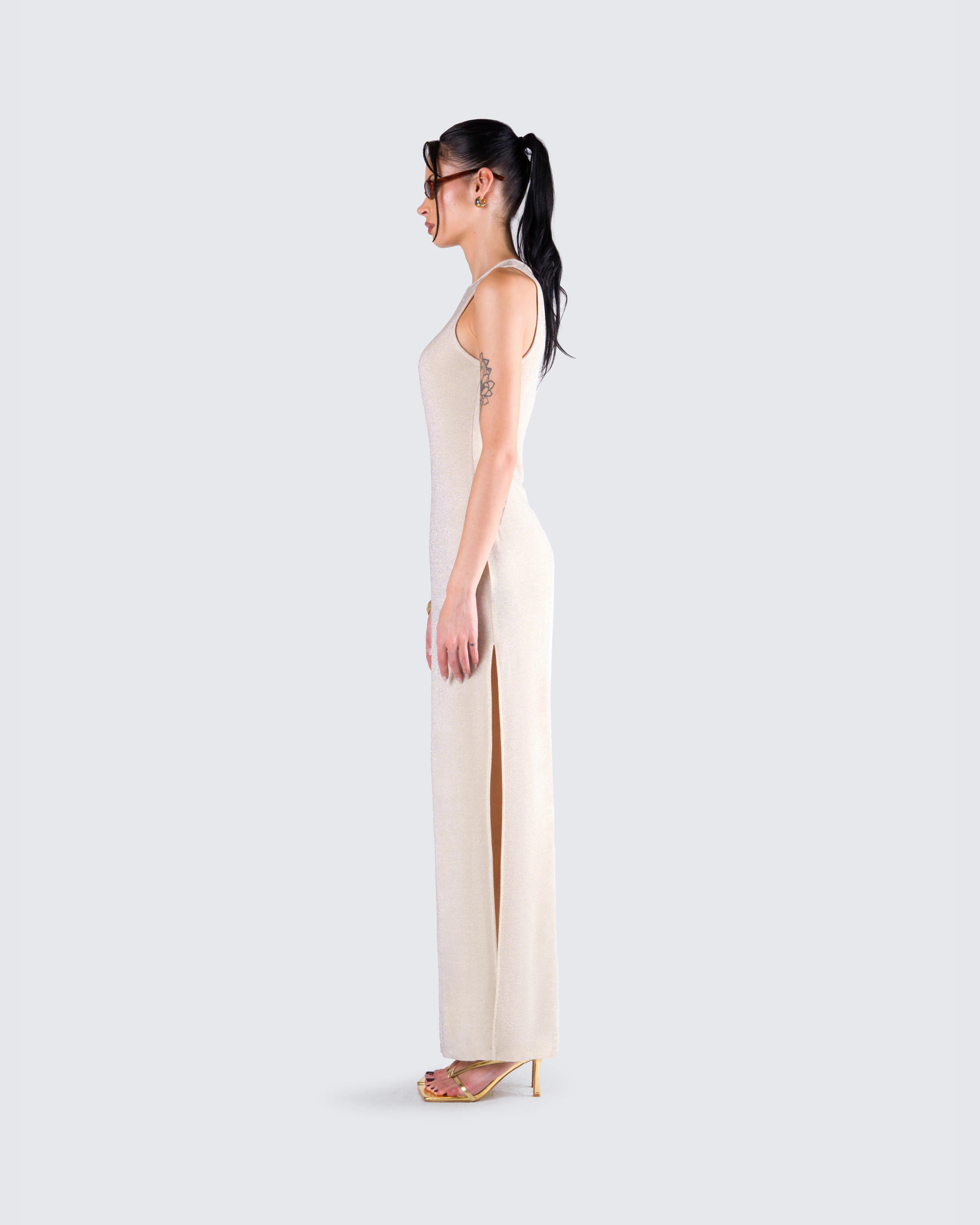 Taline Gold Lurex Maxi Dress - Image 5