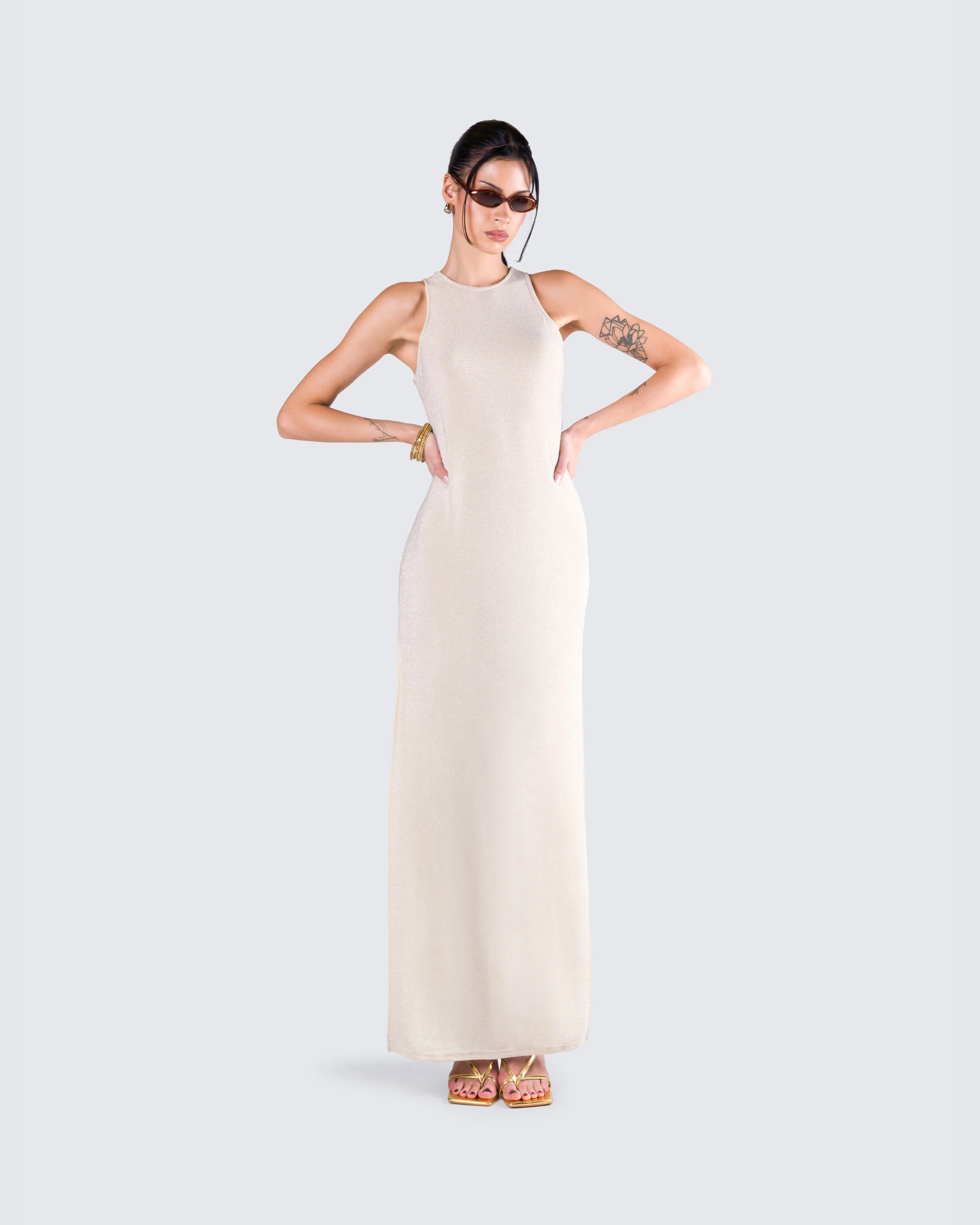 Taline Gold Lurex Maxi Dress - Image 8
