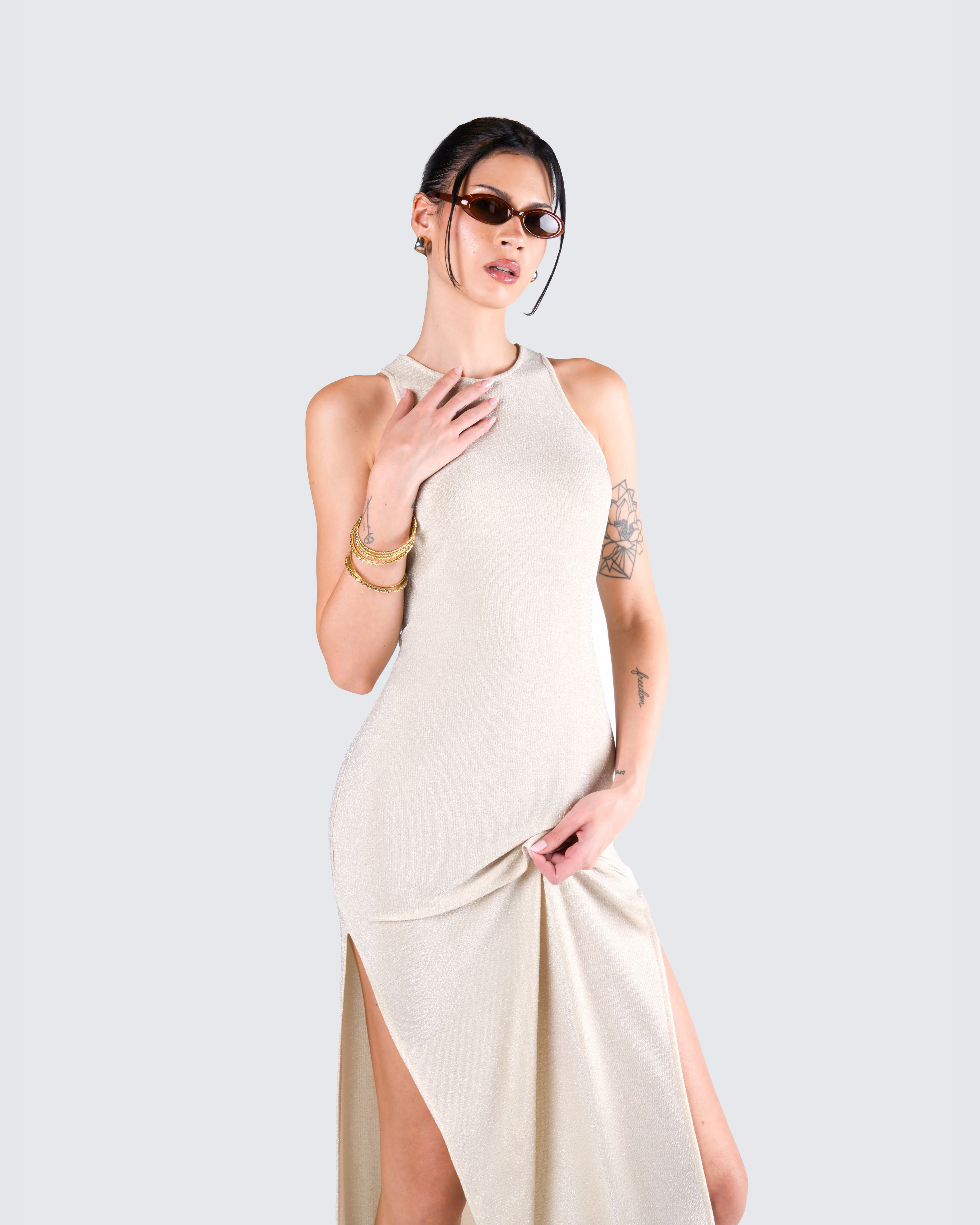 Taline Gold Lurex Maxi Dress - Image 9