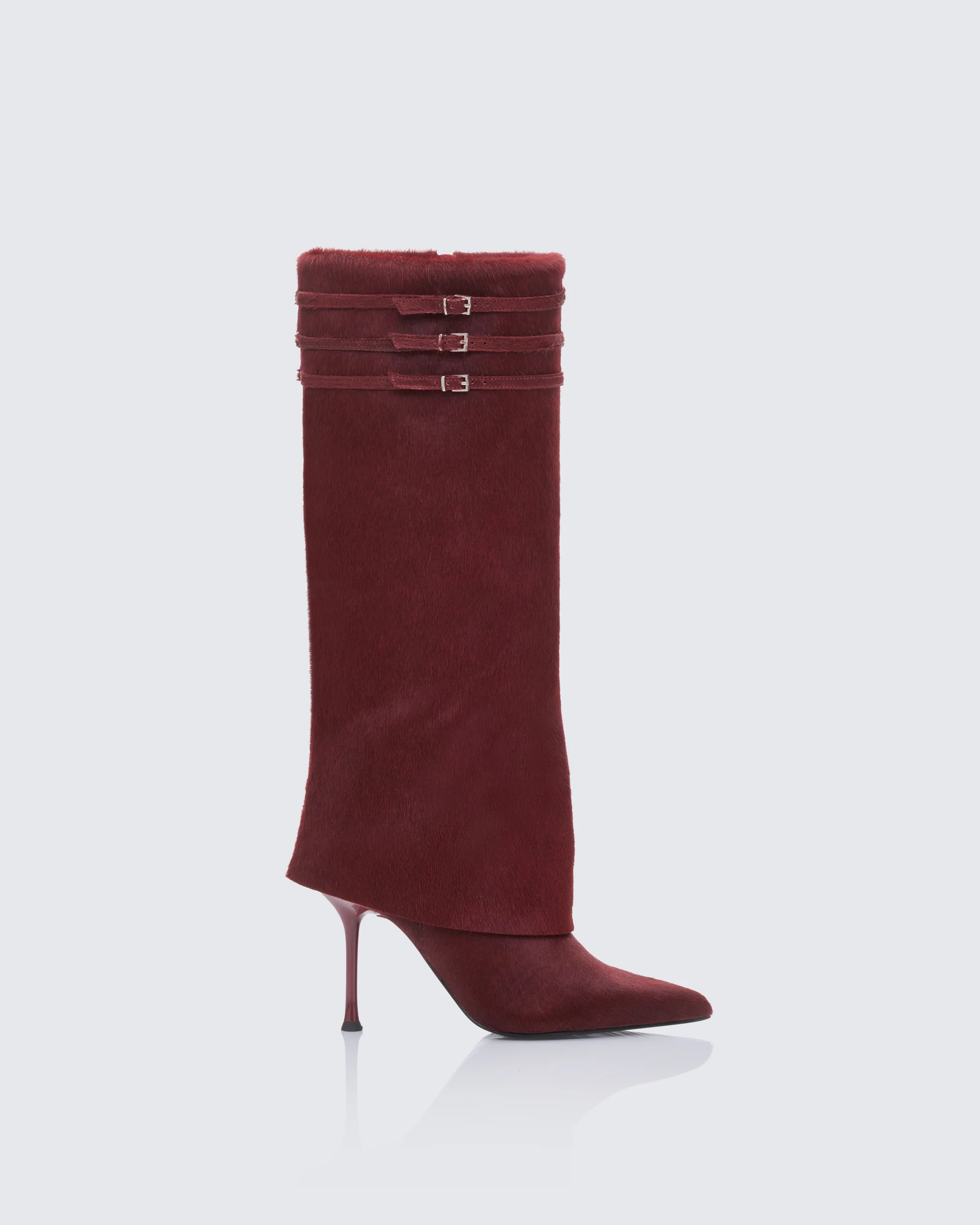 Tammy Burgundy Real Leather Pony Fold Over Boots