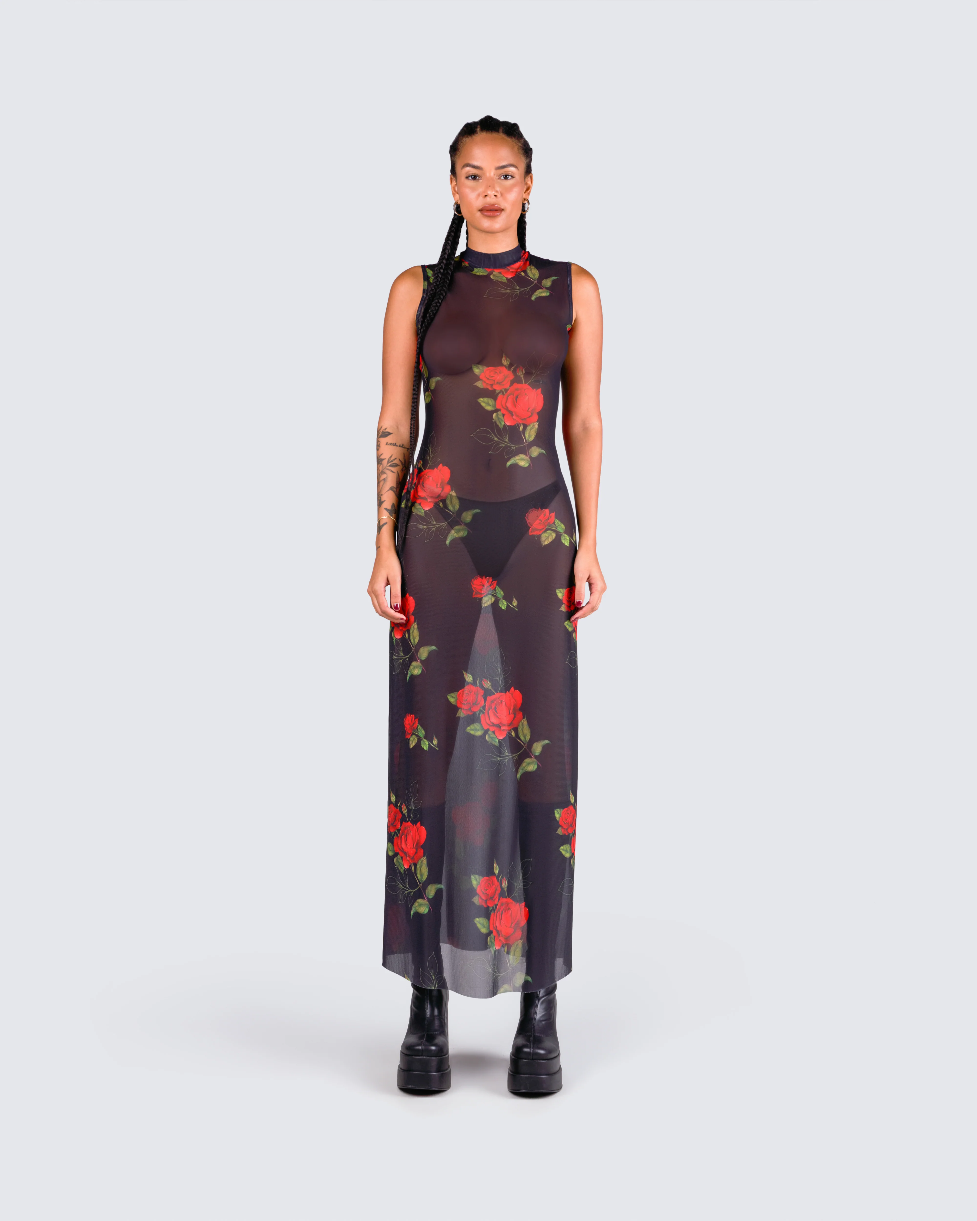 Tata Rose Print Mesh Maxi Dress - Image 4