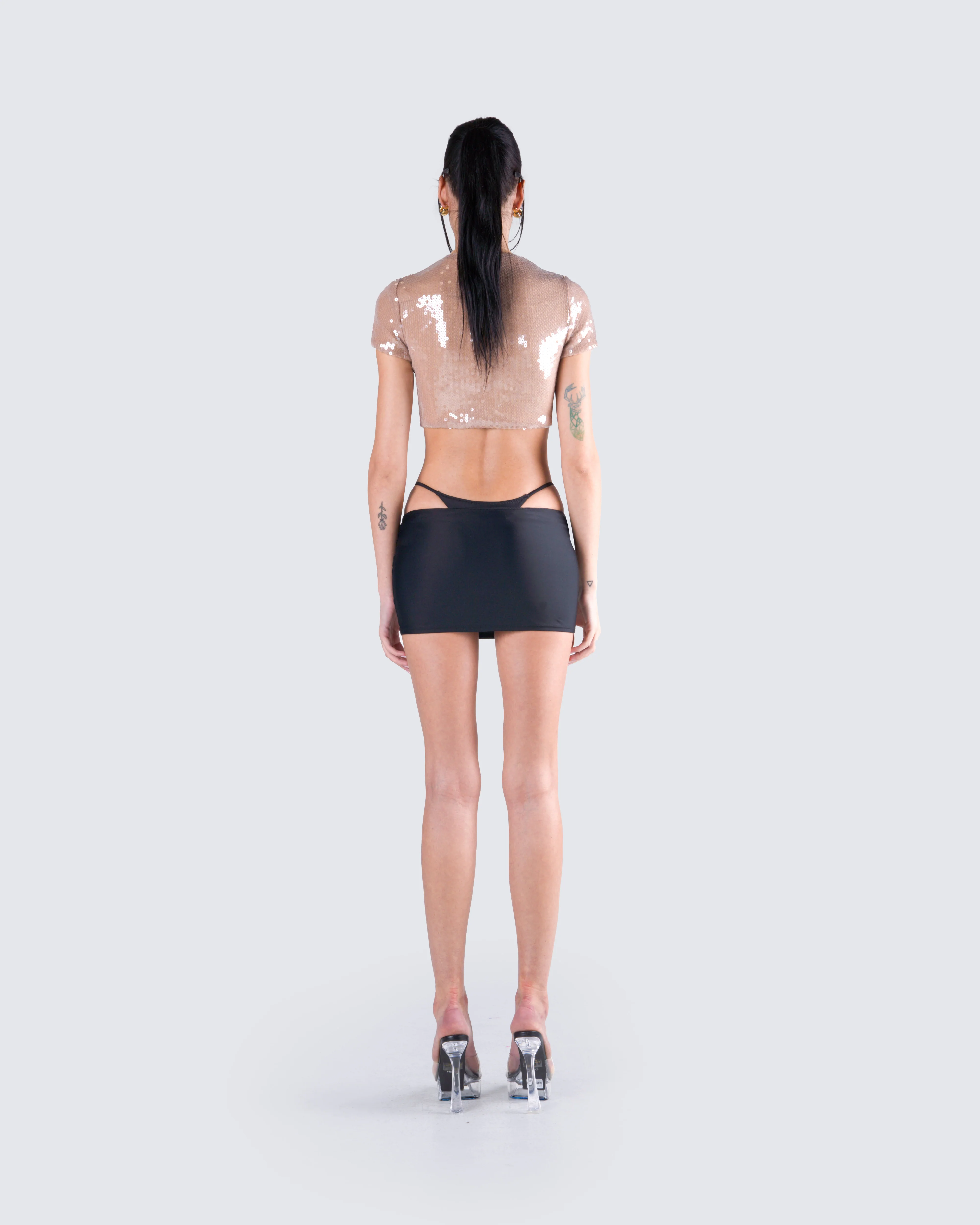Tatiana Beige Sequin Cropped Top - Image 7