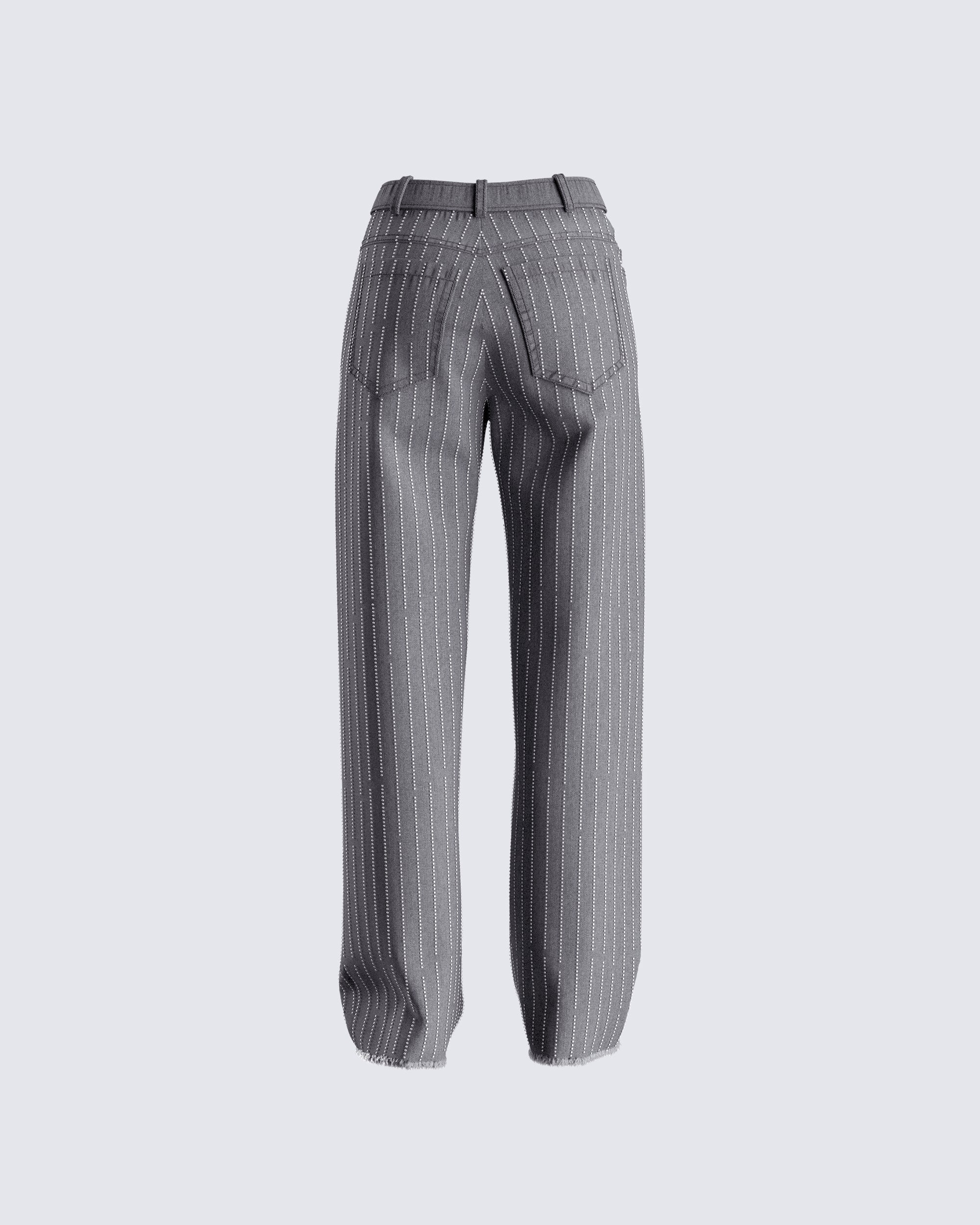 Taya Rhinestone Grey Jeans - Image 3