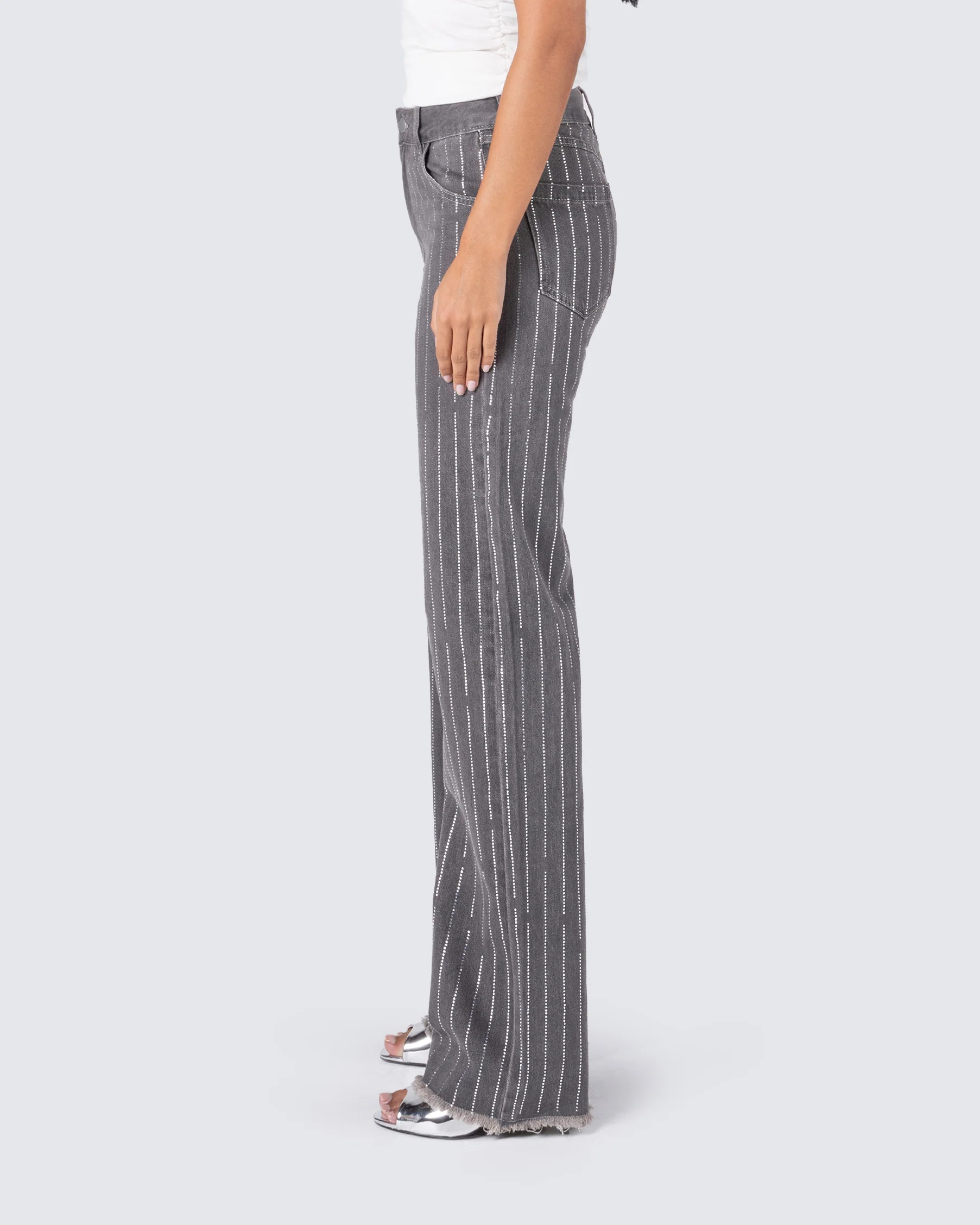 Taya Rhinestone Grey Jeans - Image 5