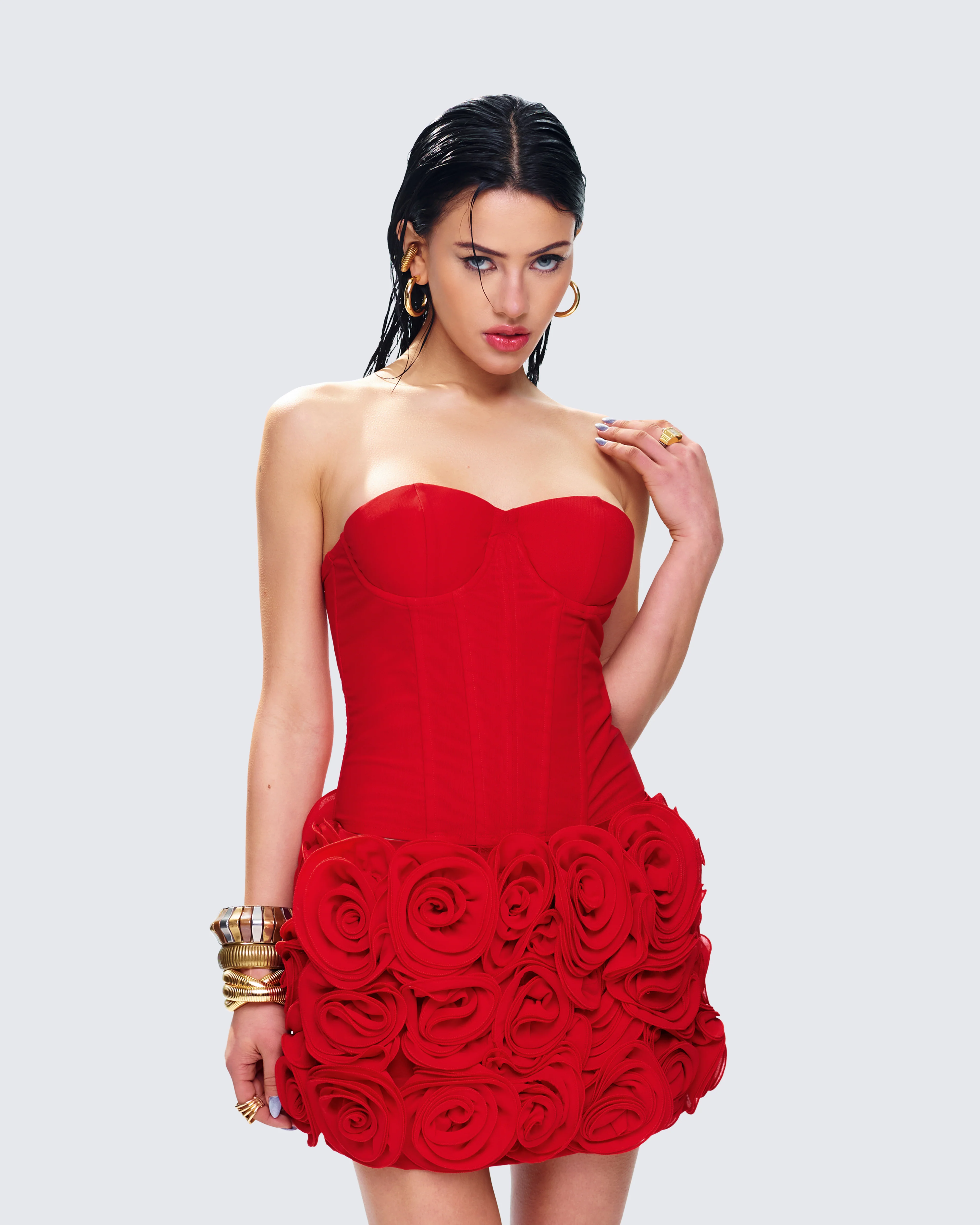 Tayah Red Mesh Corset Top - Image 5