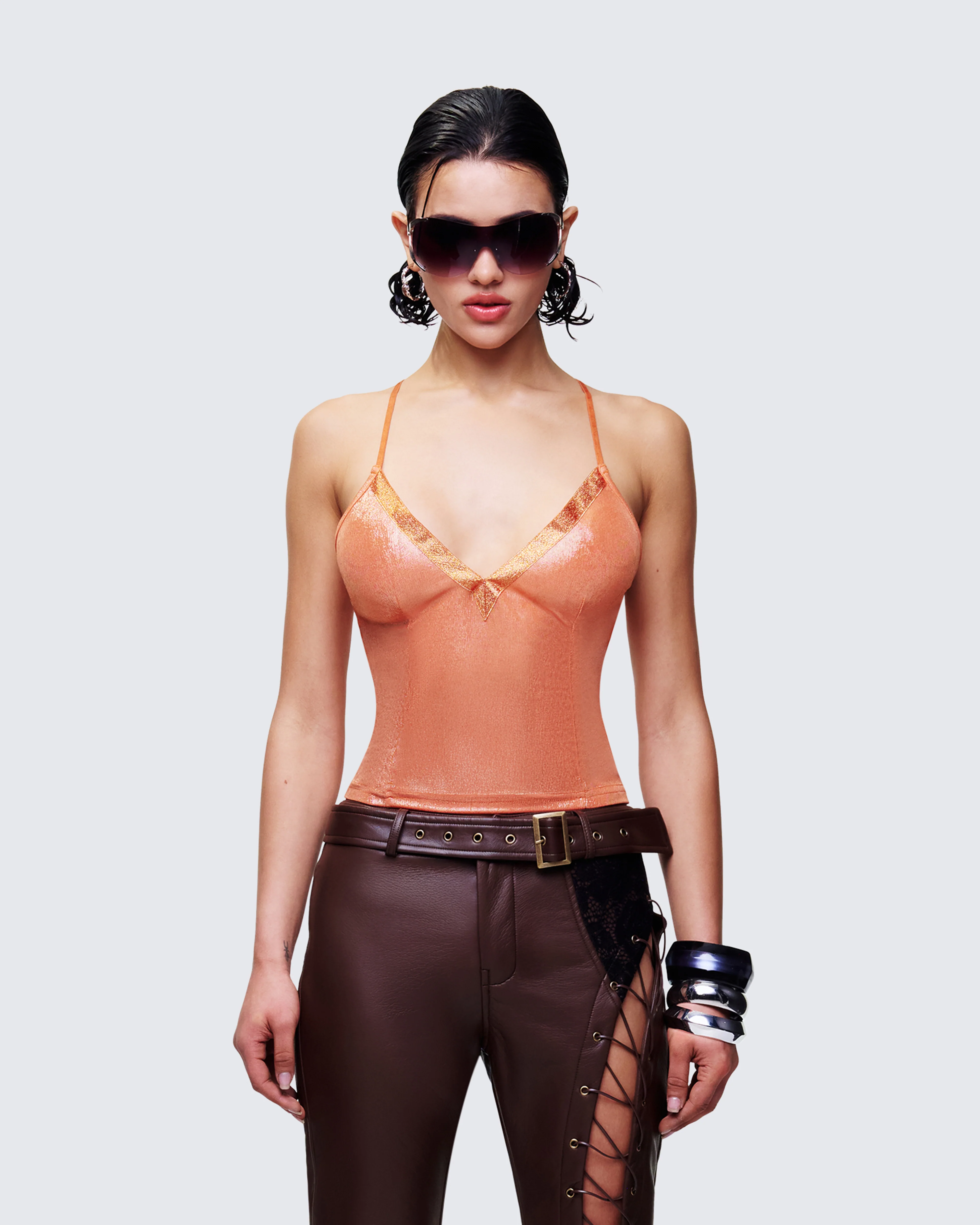 Teenay Gold Plunge Neck Strappy Cami - Image 2