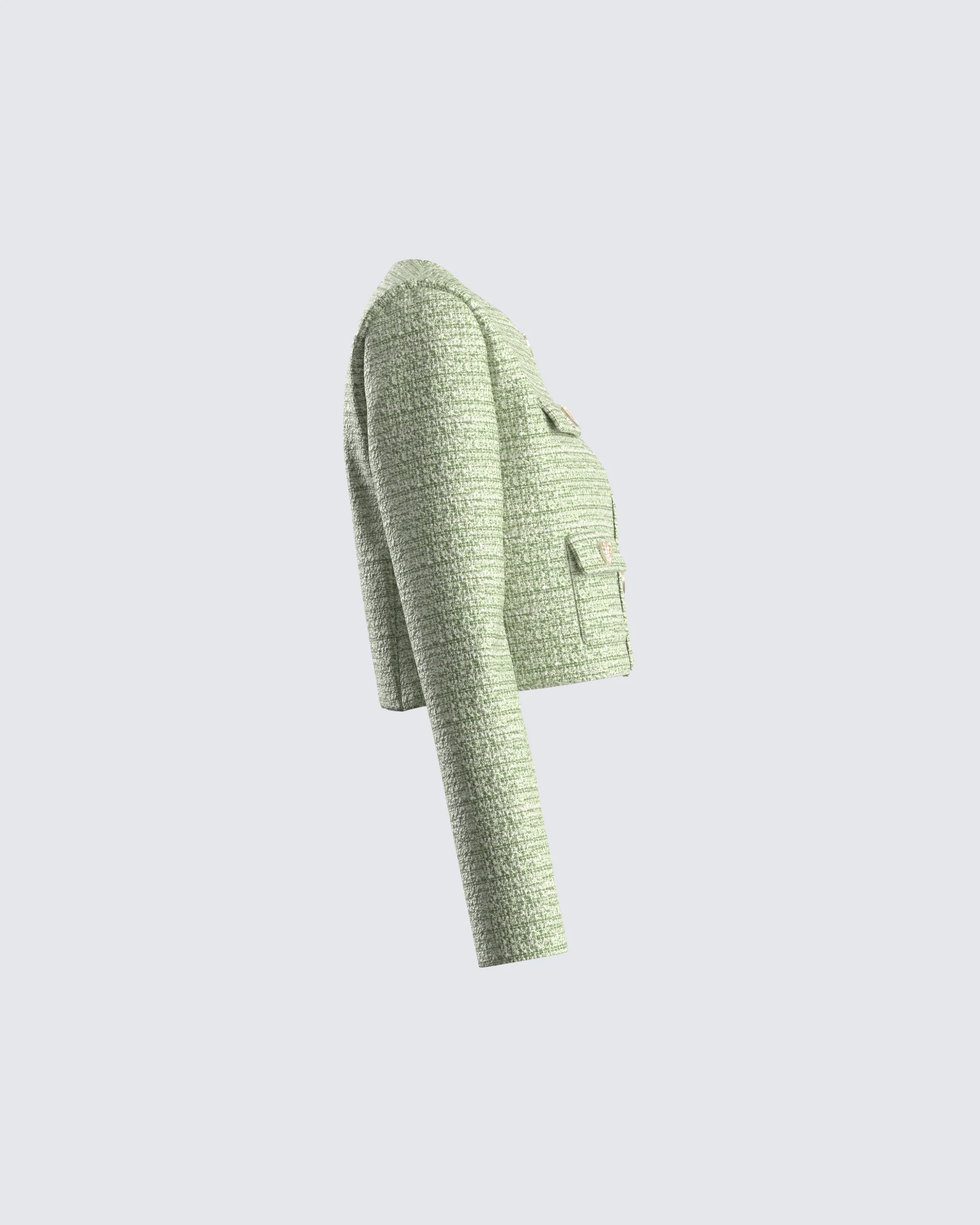 Tess Green Tweed Crop Jacket - Image 2