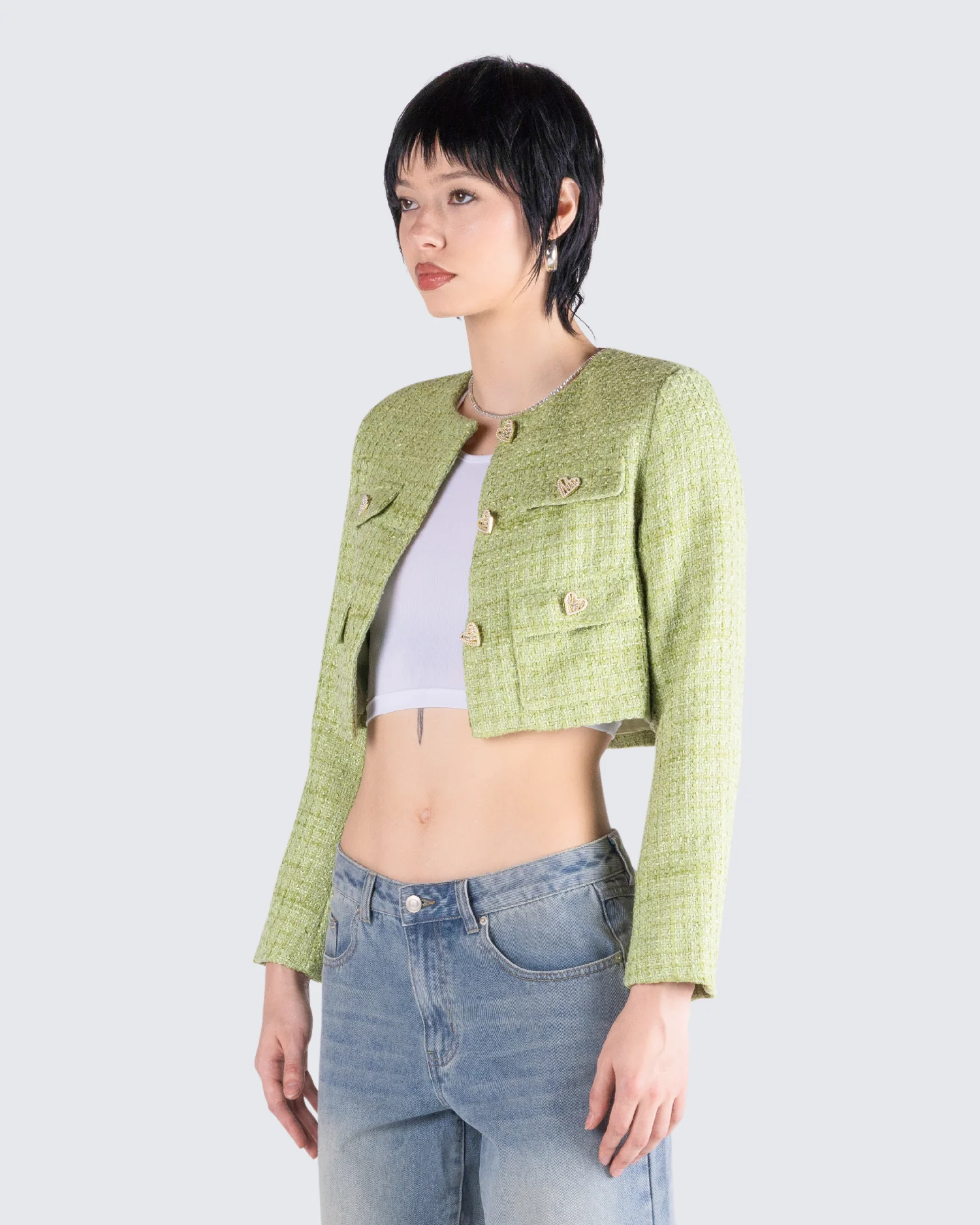 Tess Green Tweed Crop Jacket - Image 5