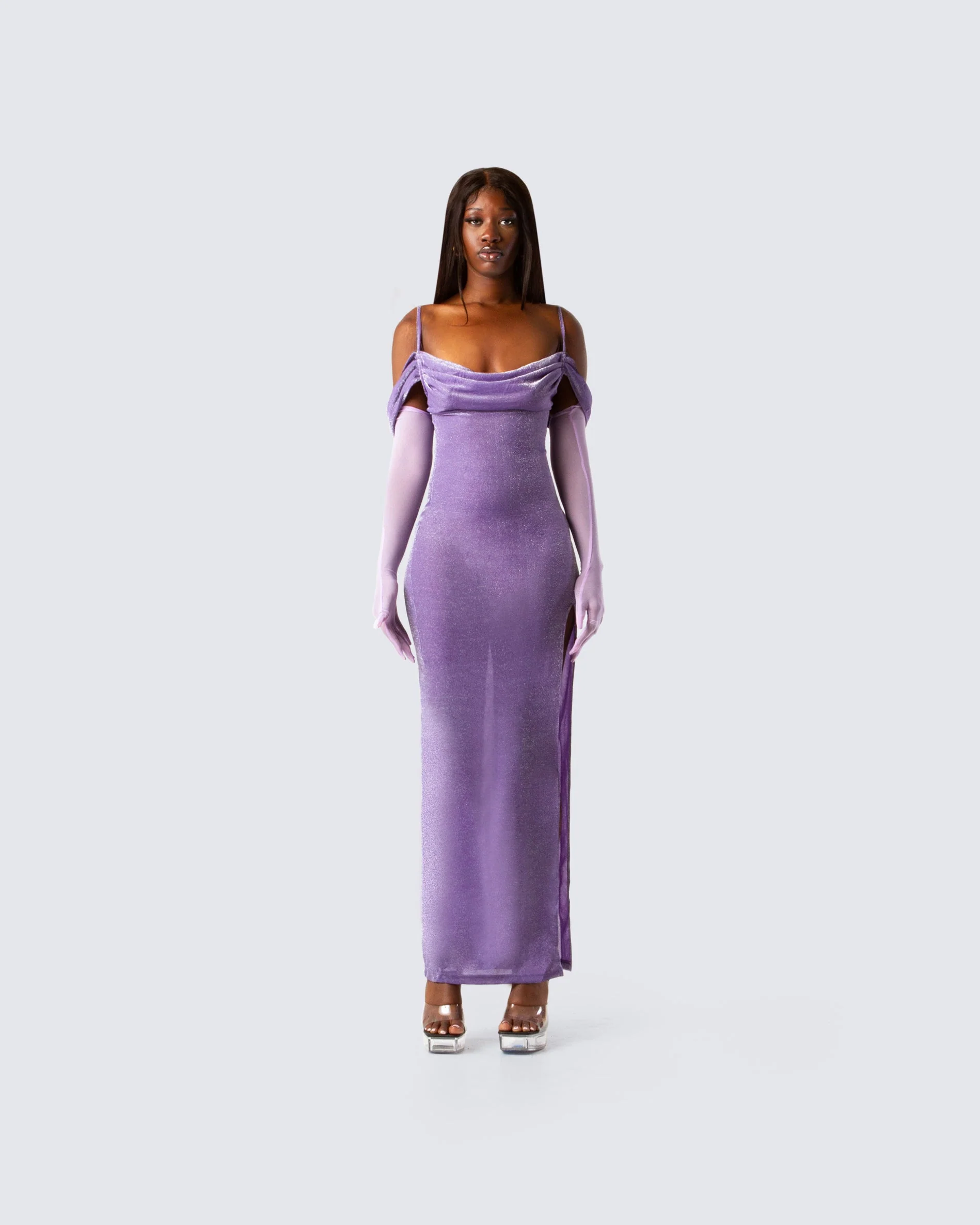 Tessa Purple Maxi Dress & Gloves - Image 4
