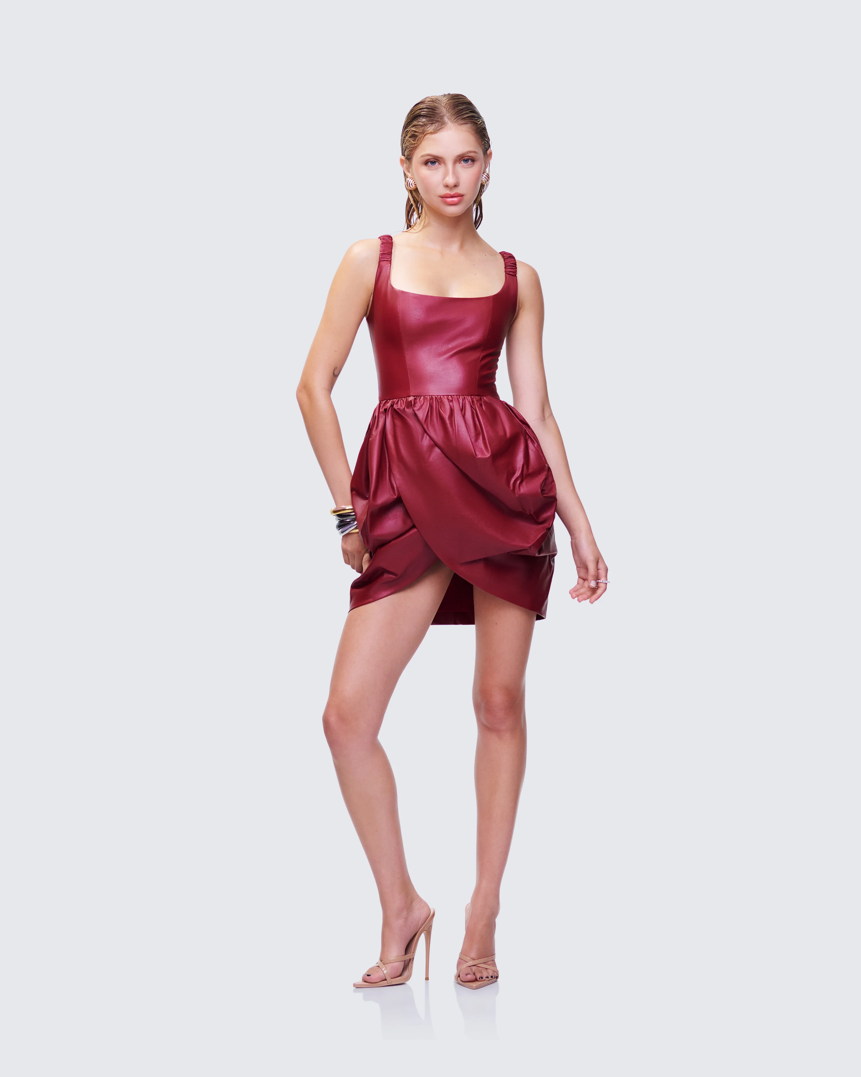 Thalassa Red Vegan Leather Folded Mini Dress - Image 3