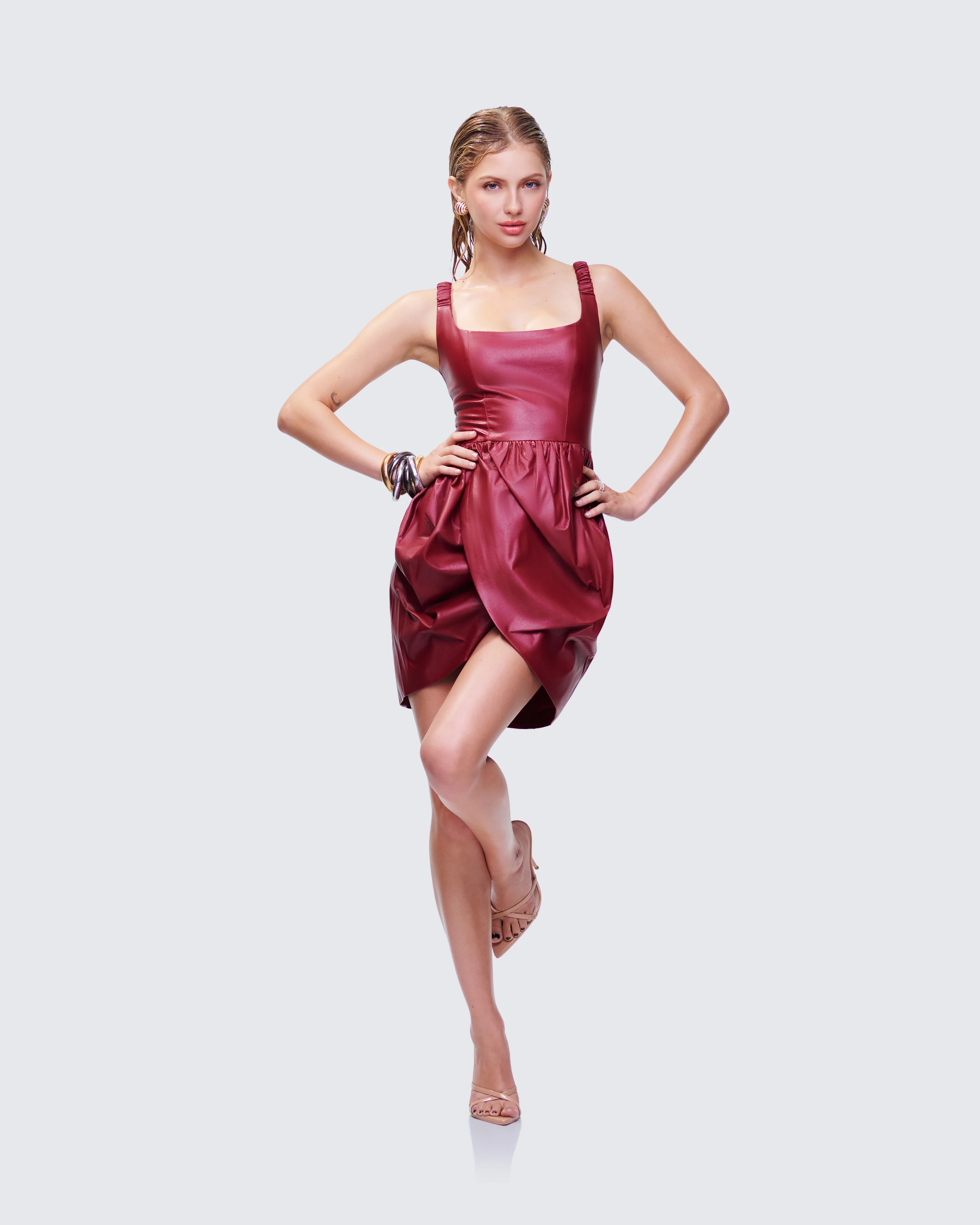 Thalassa Red Vegan Leather Folded Mini Dress - Image 4