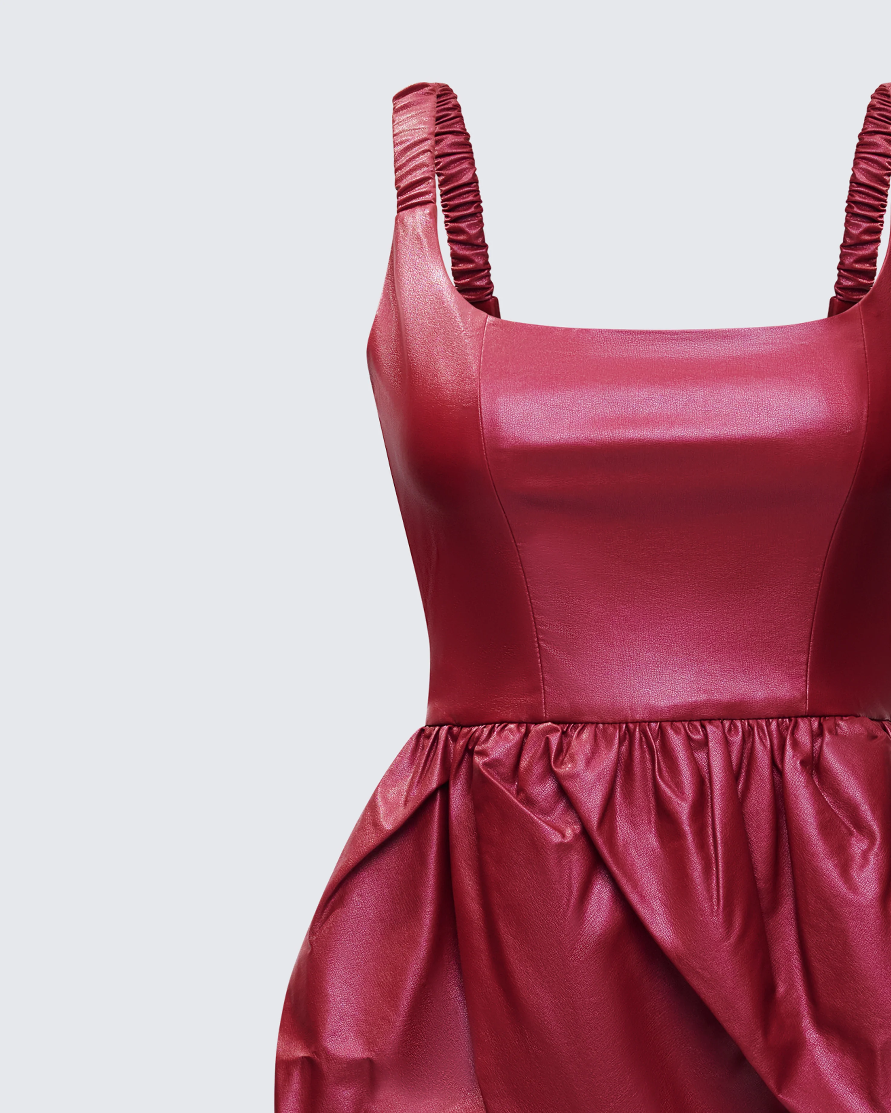 Thalassa Red Vegan Leather Folded Mini Dress - Image 6
