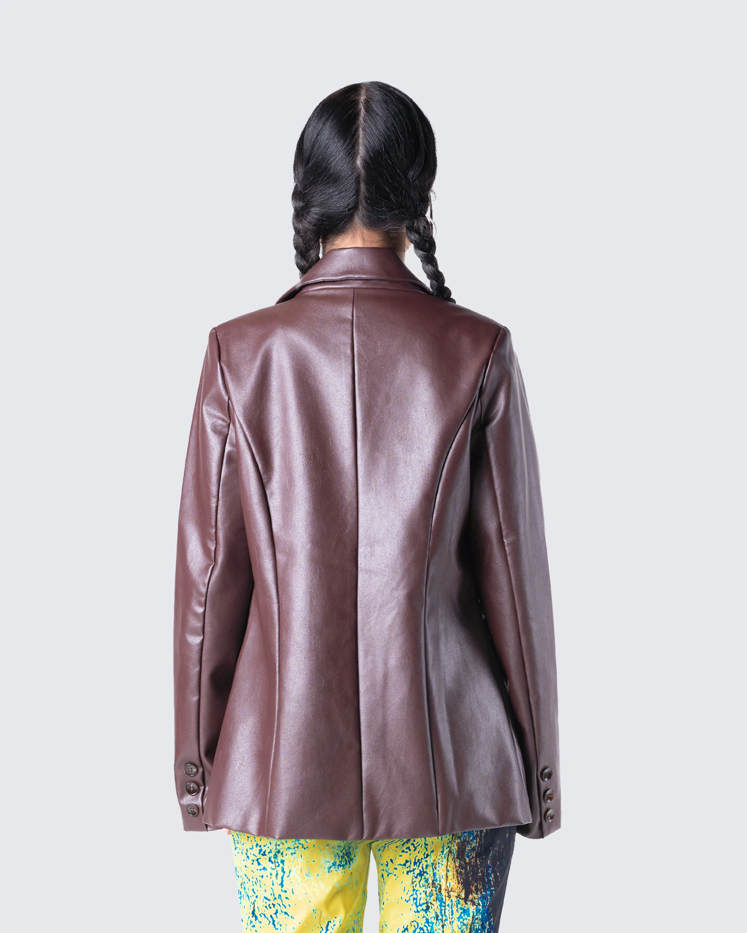 Thea Brown Vegan Leather Blazer - Image 5