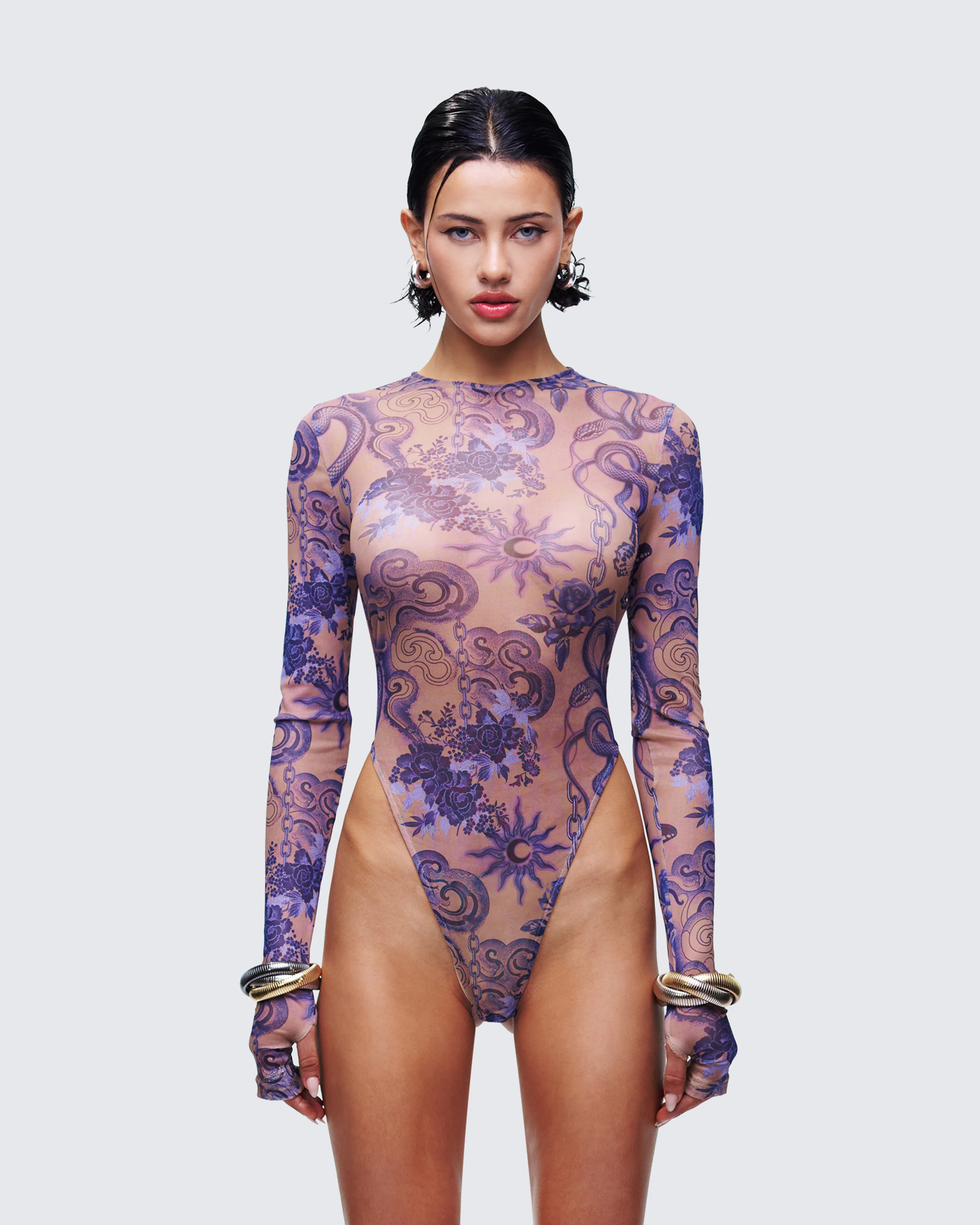Thorne Multi Mesh Tattoo Printed Bodysuit - Image 2