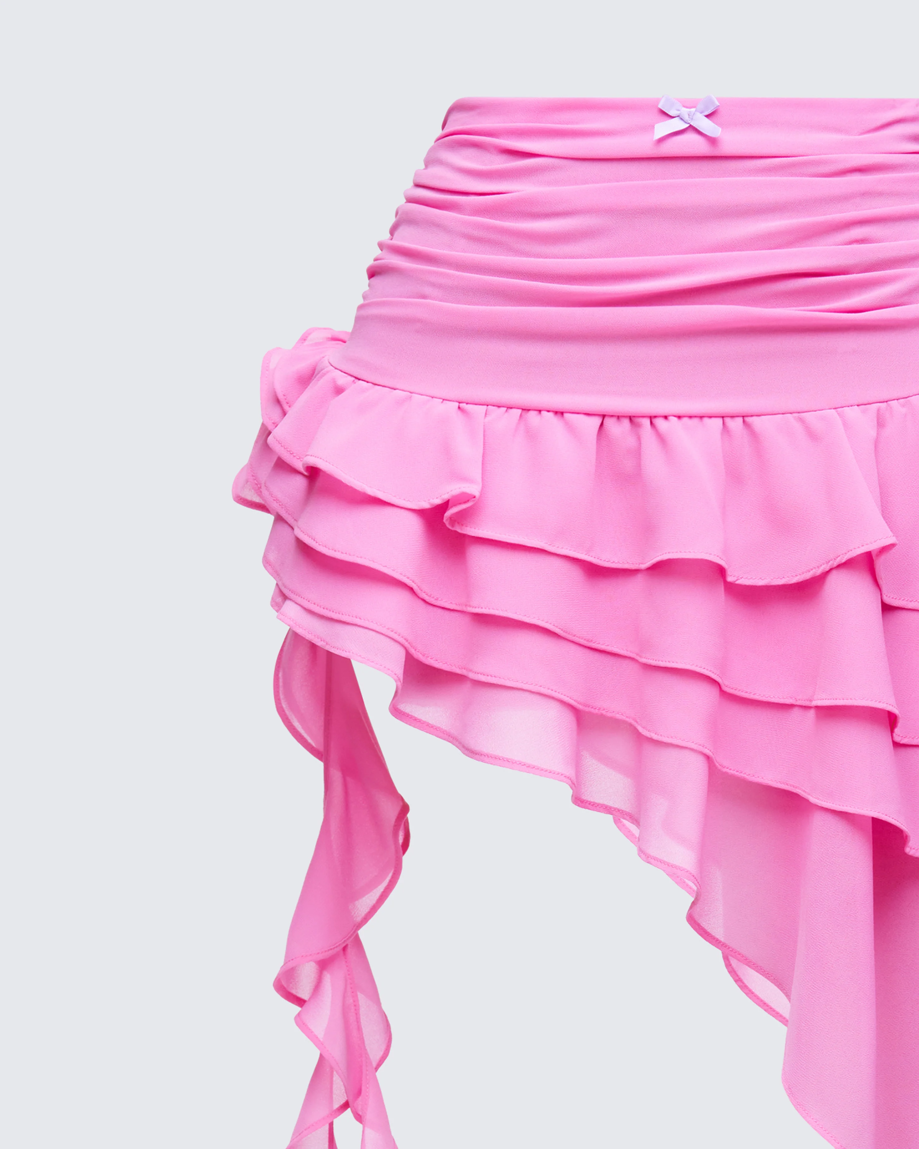Tia Pink Chiffon Layered Mini Skirt - Image 6