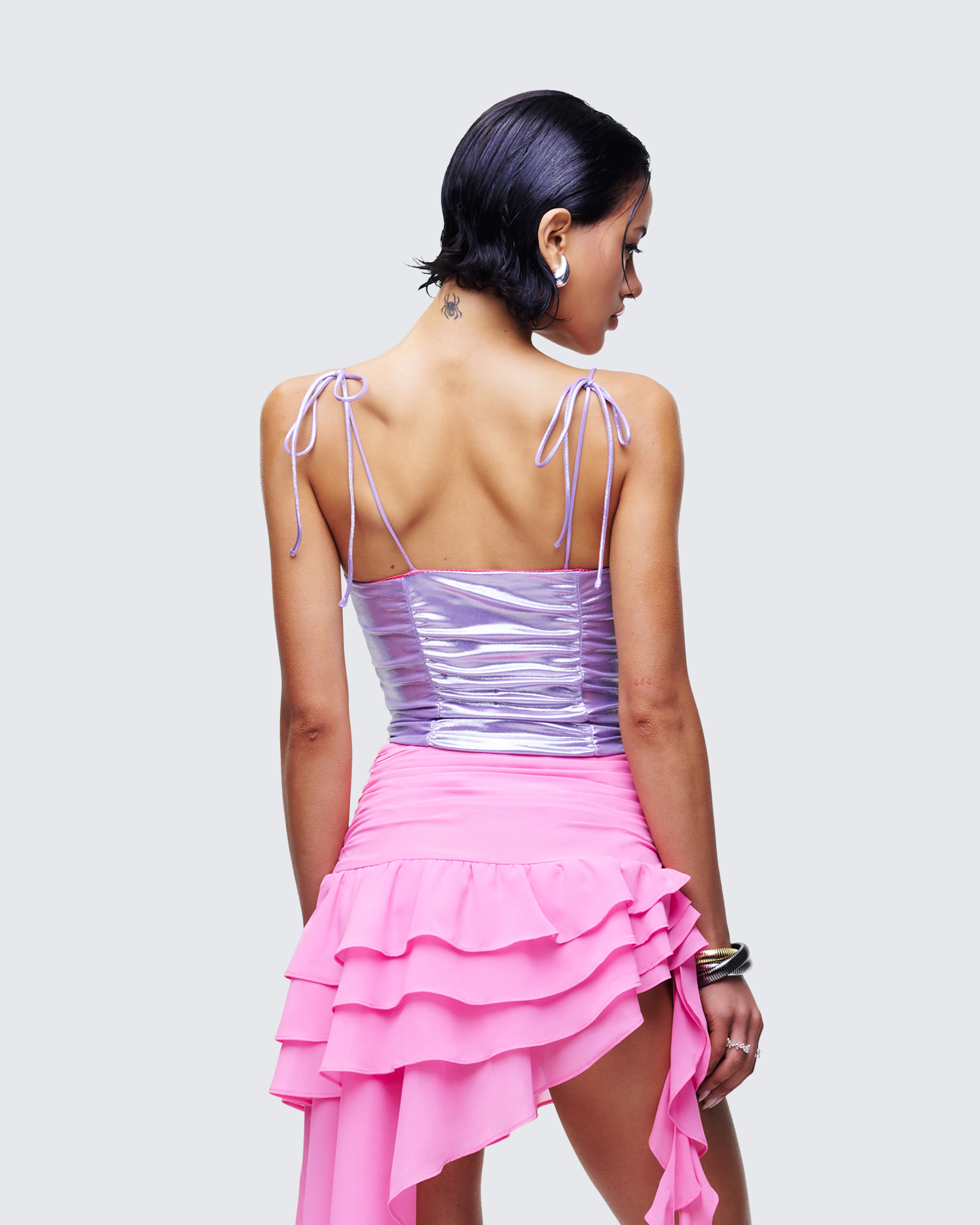 Tia Purple Metallic Ruched Cami Top - Image 4