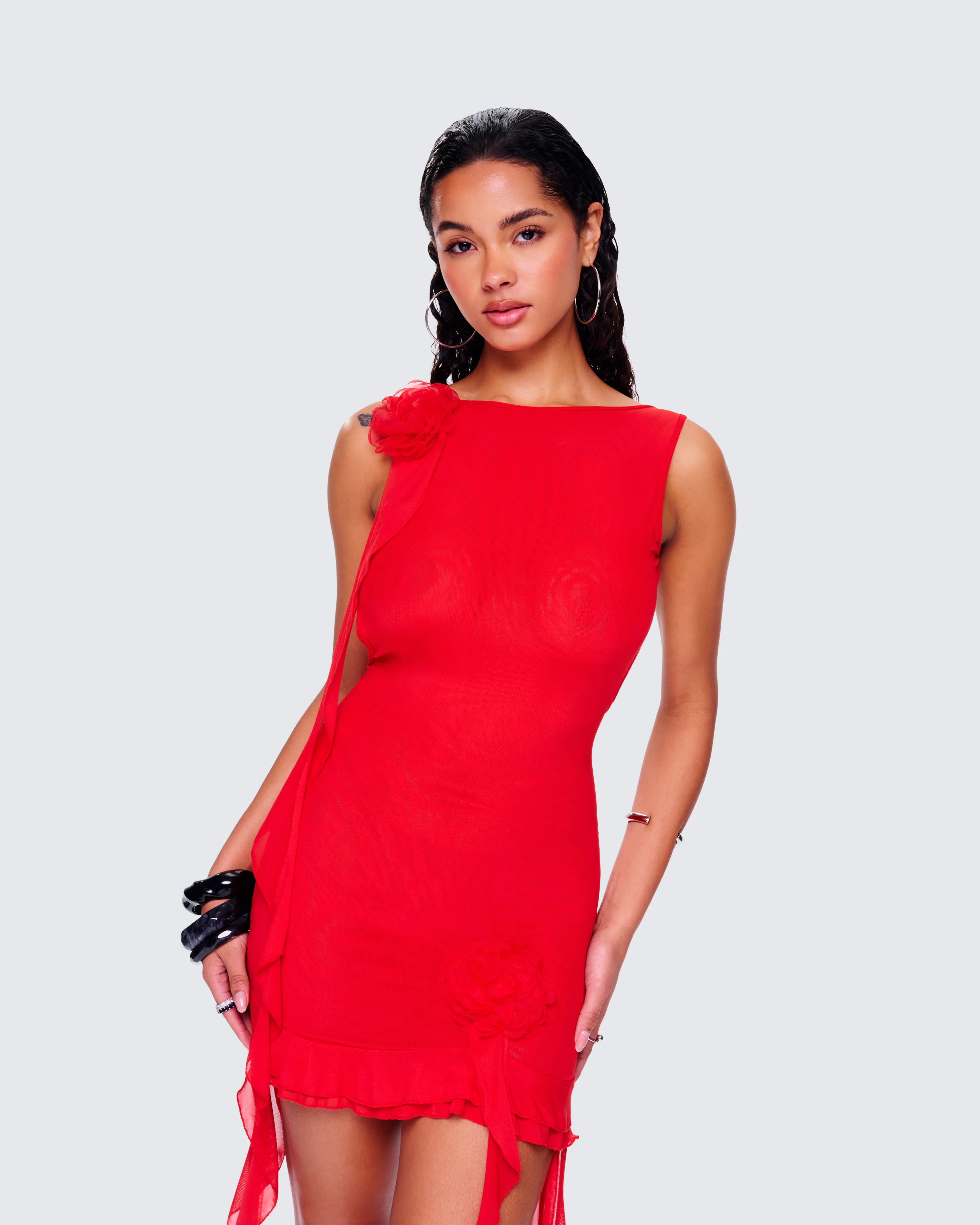 Tiana Red Ruffle Rosette Dress - Image 8