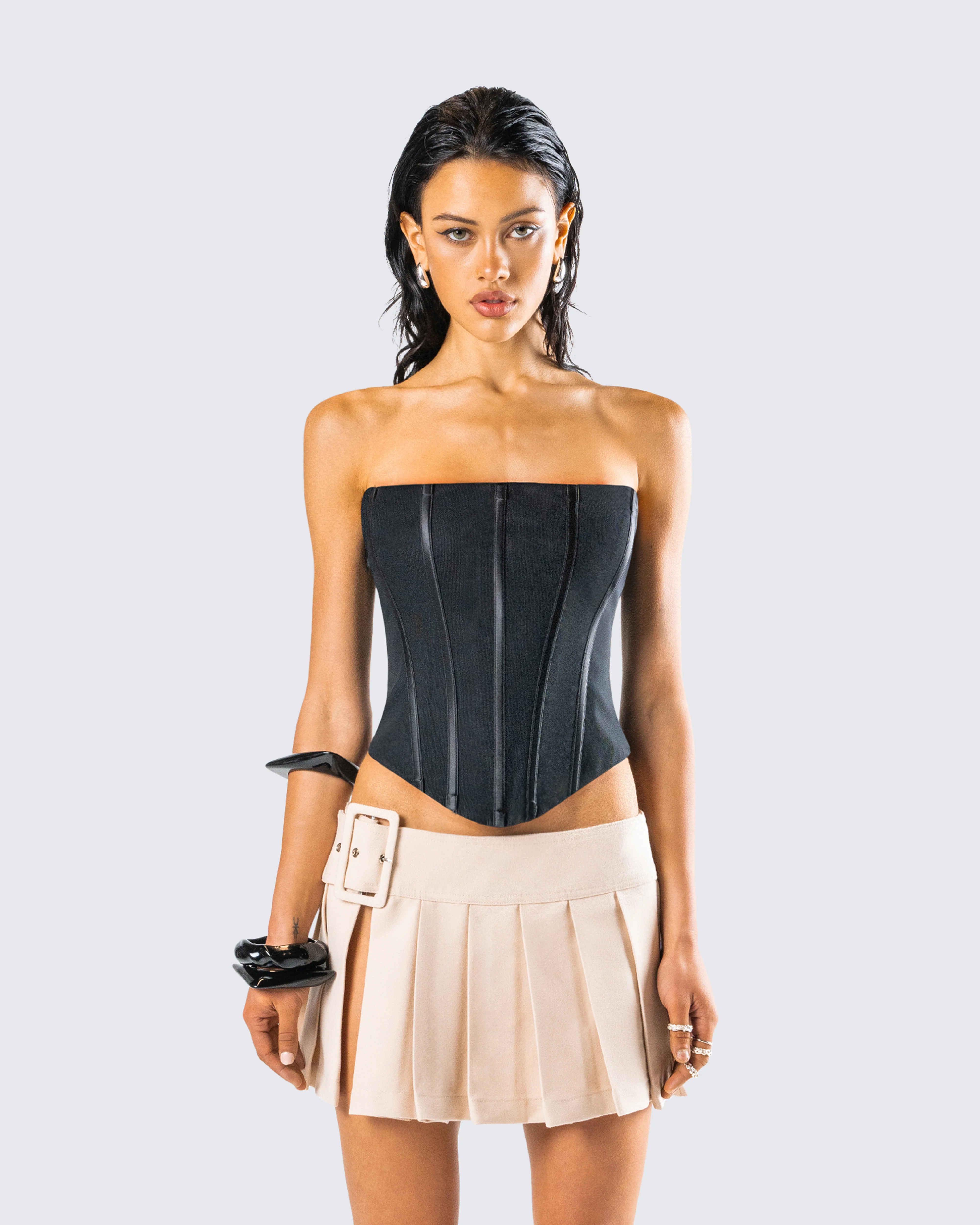 Tina Black Mesh Corset Top - Image 2
