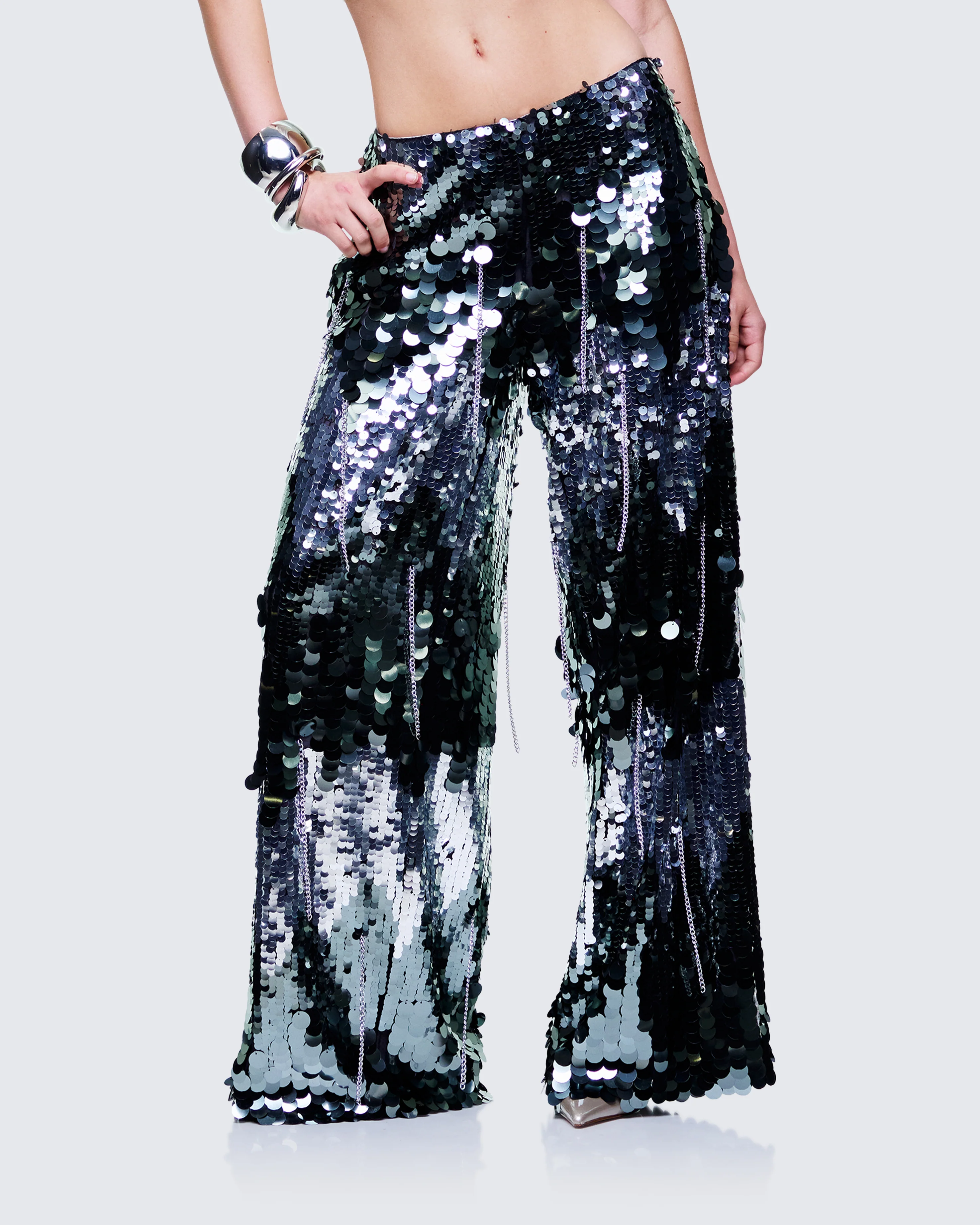 Tiva Silver Sequin High Waisted Pants - Image 3