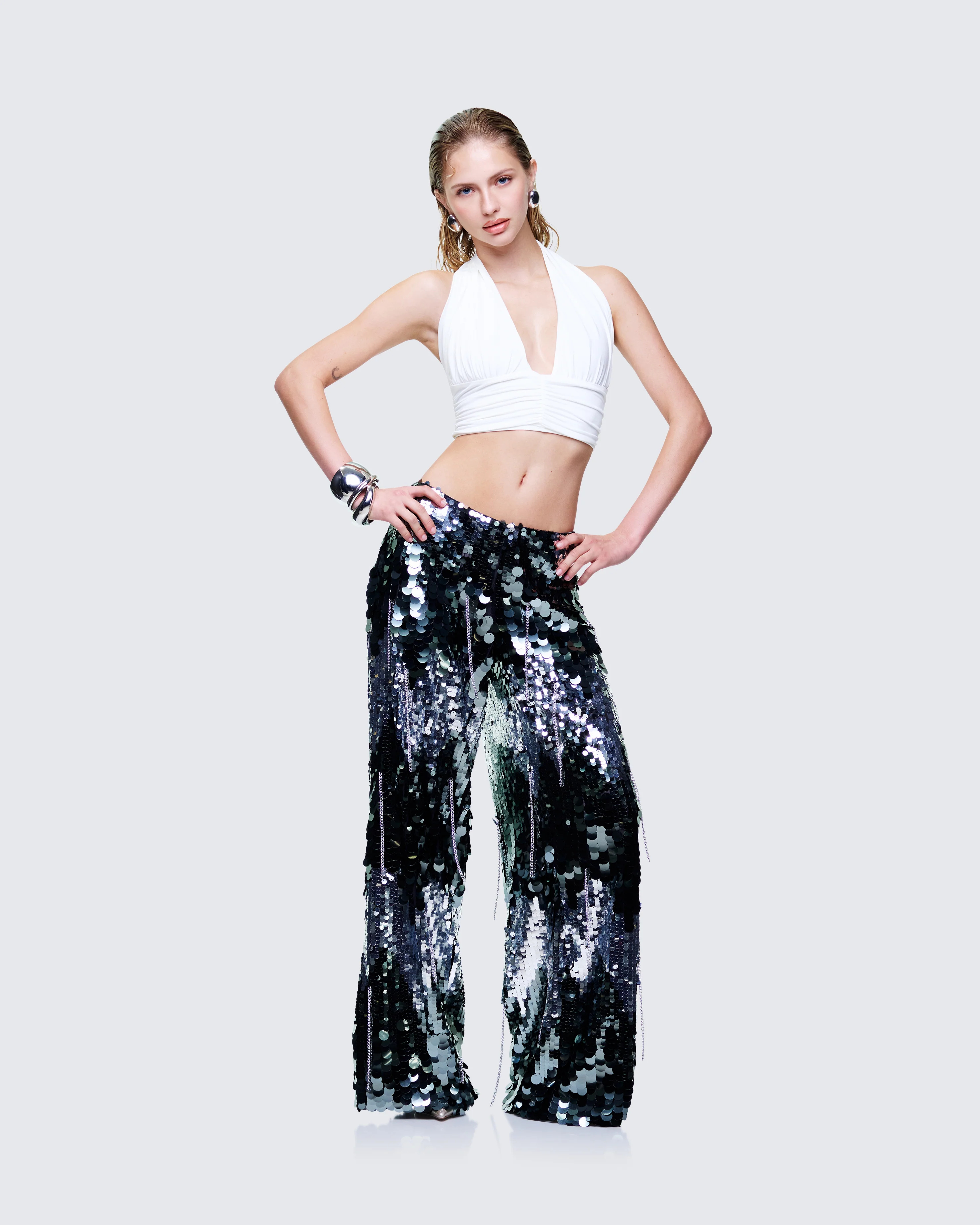 Tiva Silver Sequin High Waisted Pants - Image 5