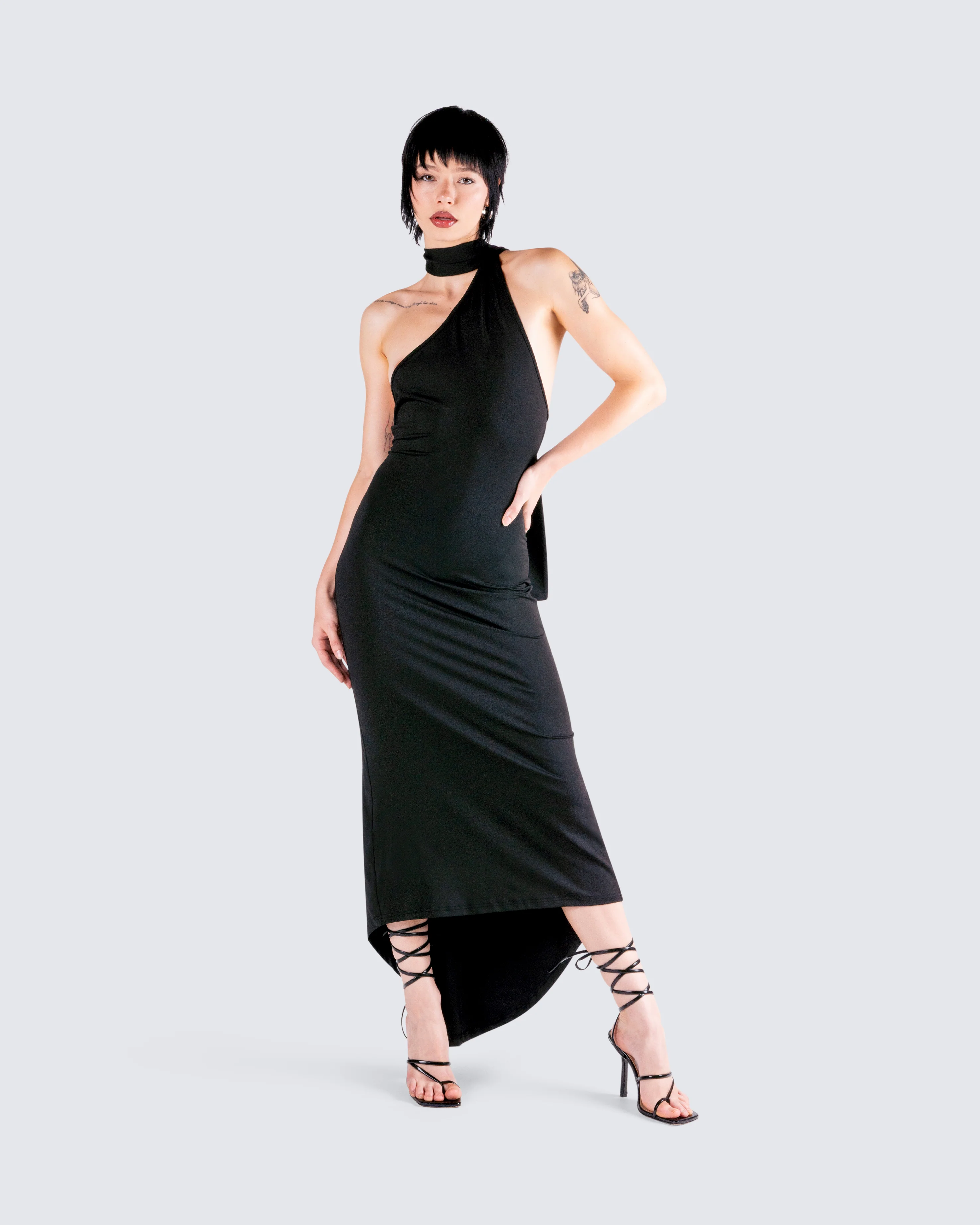 Toni Black One Shoulder Dress - Image 8