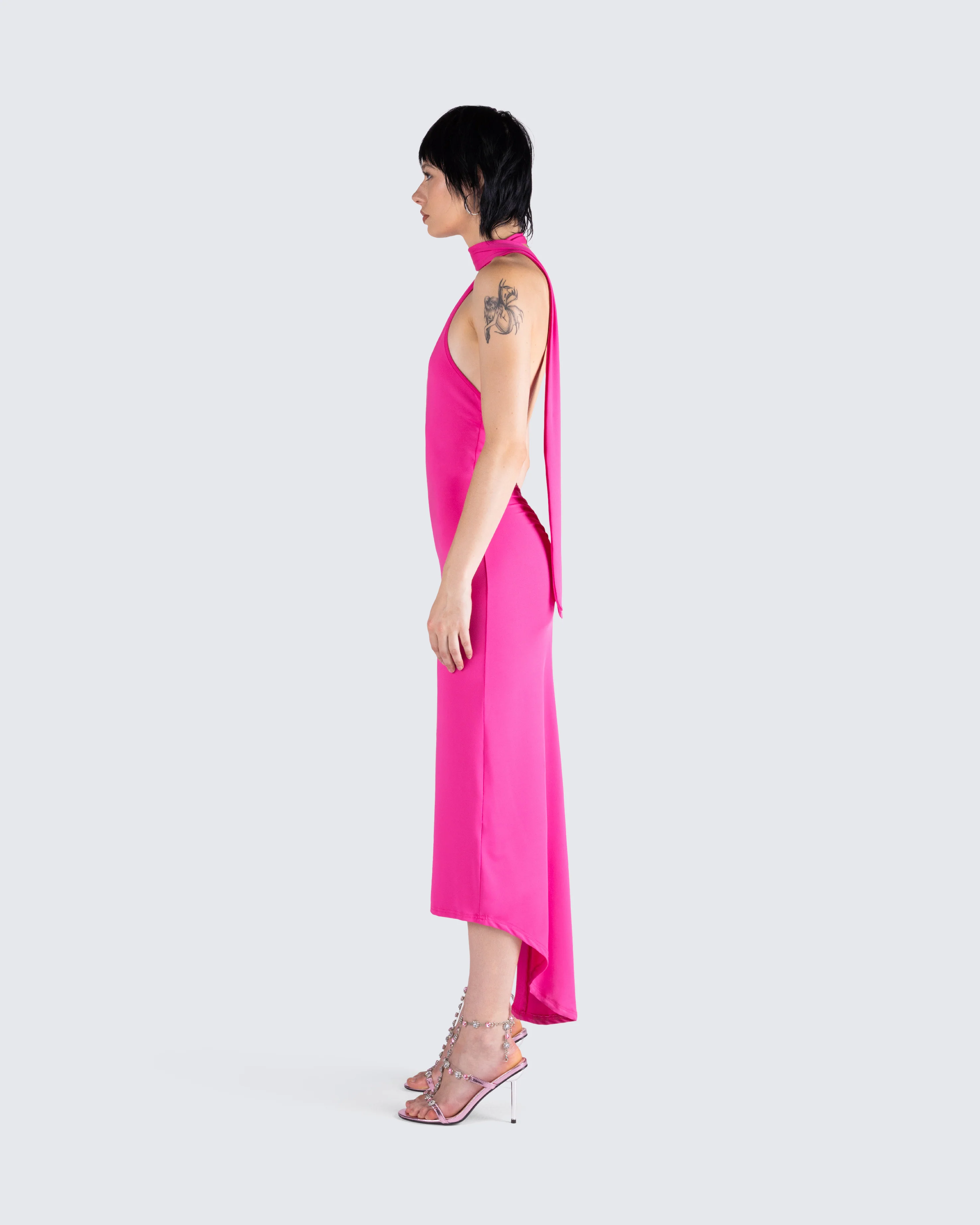 Toni Hot Pink One Shoulder Dress - Image 6
