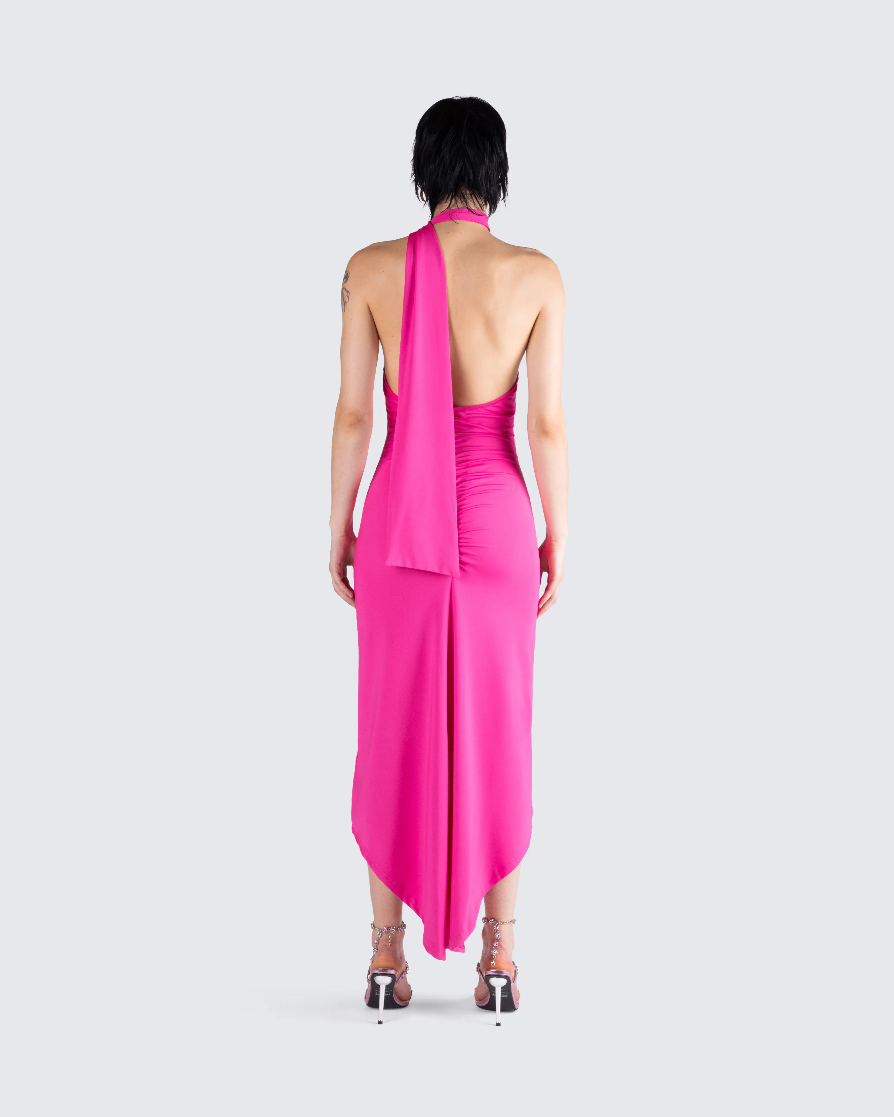 Toni Hot Pink One Shoulder Dress - Image 7