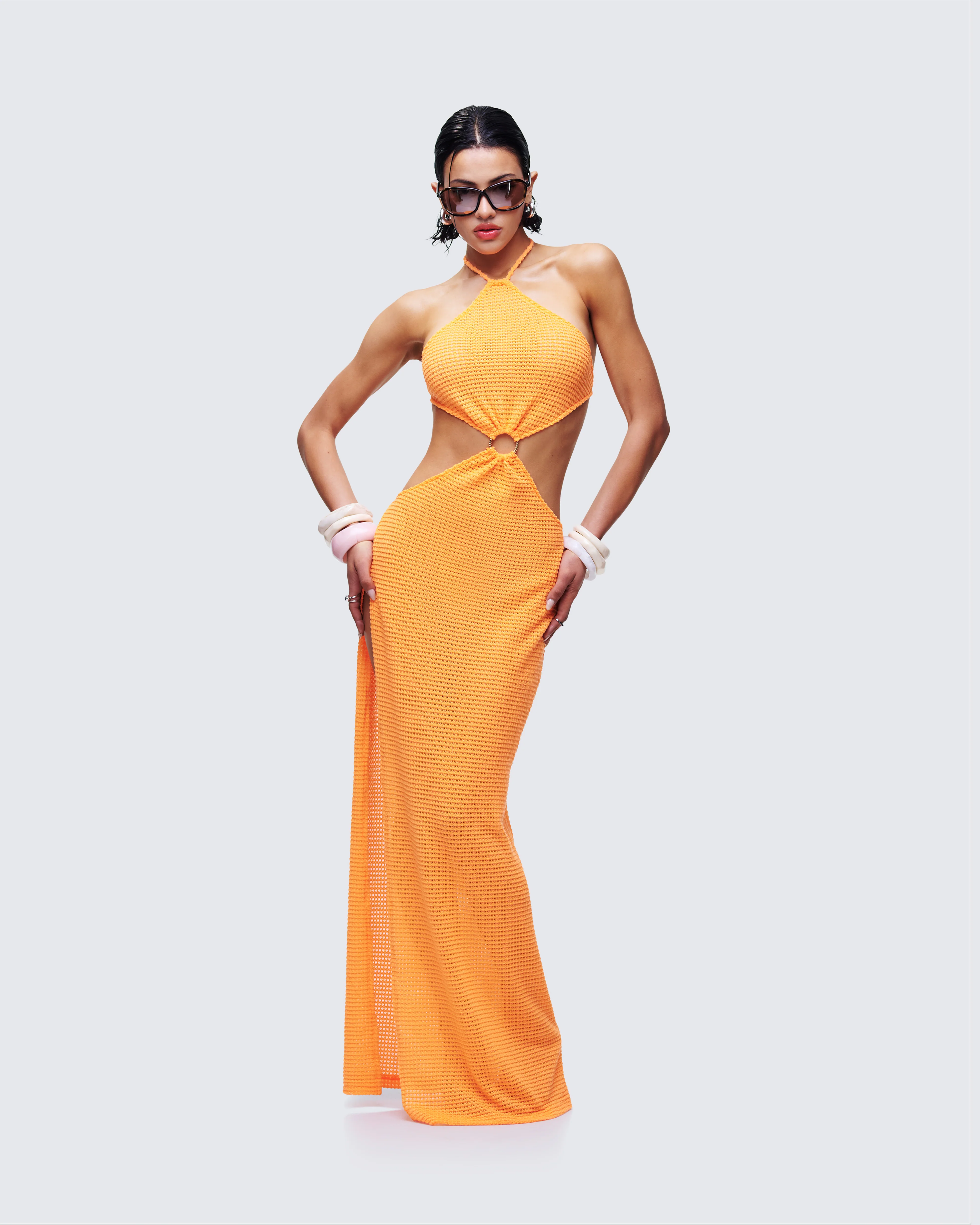 Tovi Orange Open Knit Maxi Dress - Image 4