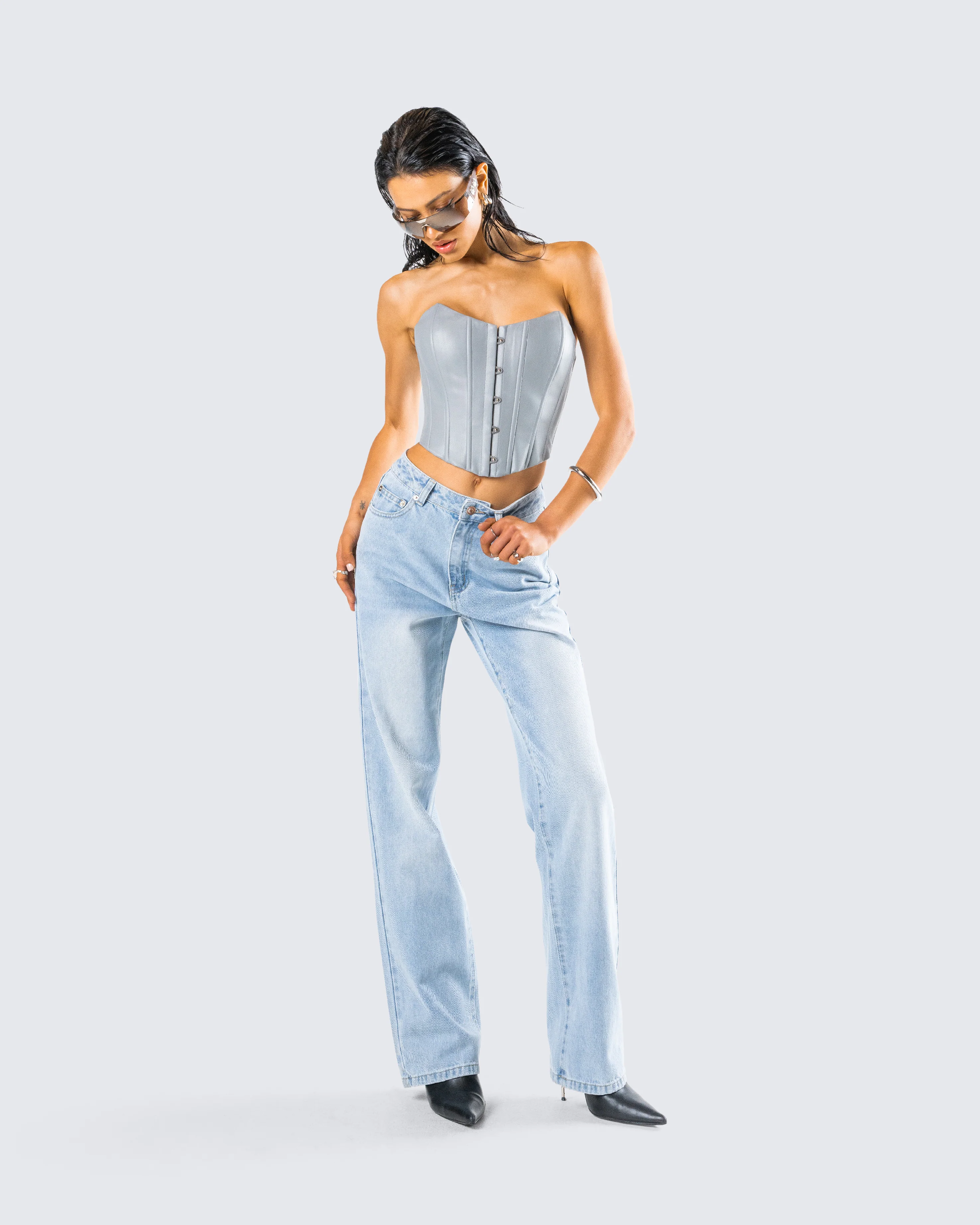 Tui Grey Vegan Leather Corset Top - Image 9