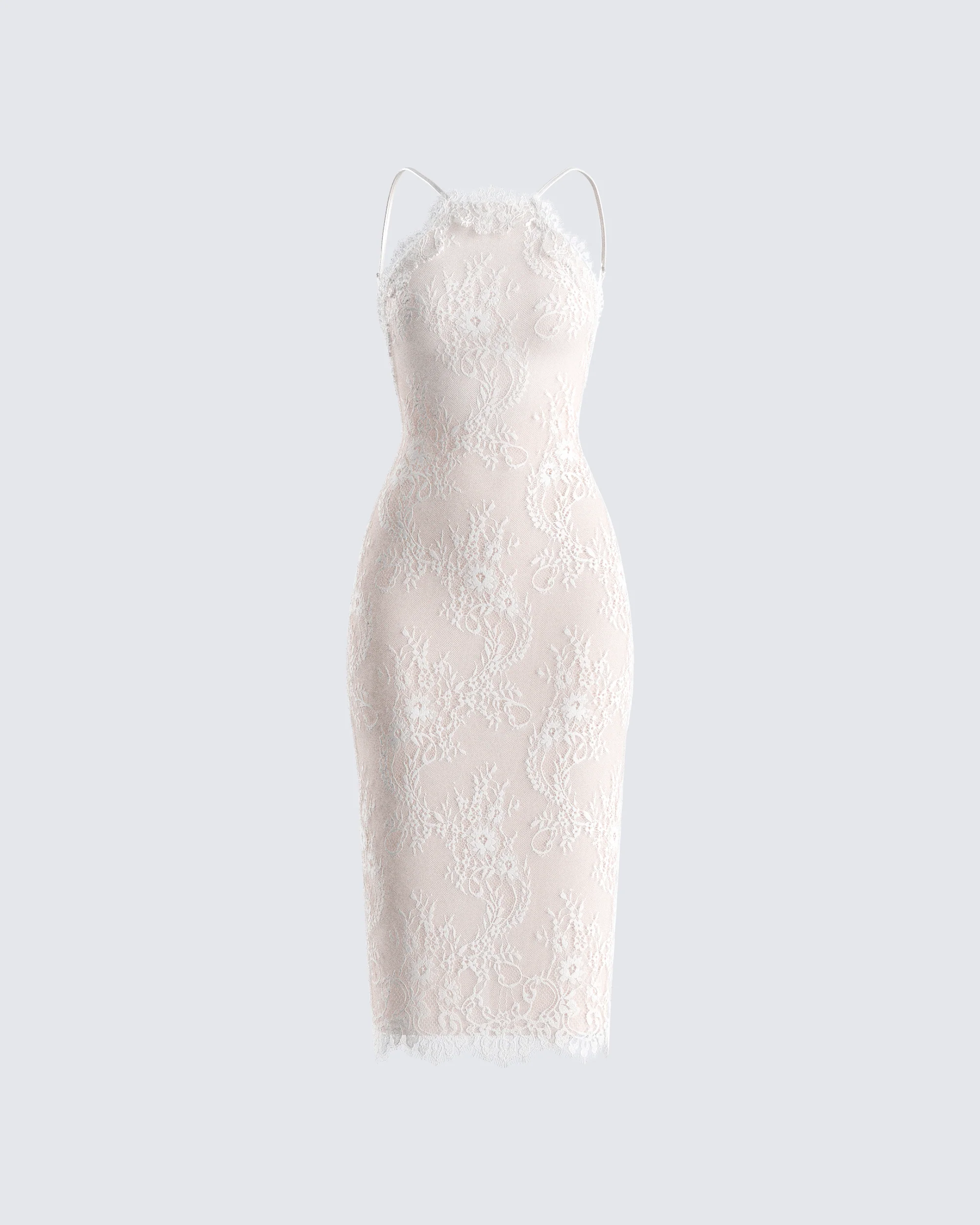 Tyra Ivory Lace Halter Midi Dress