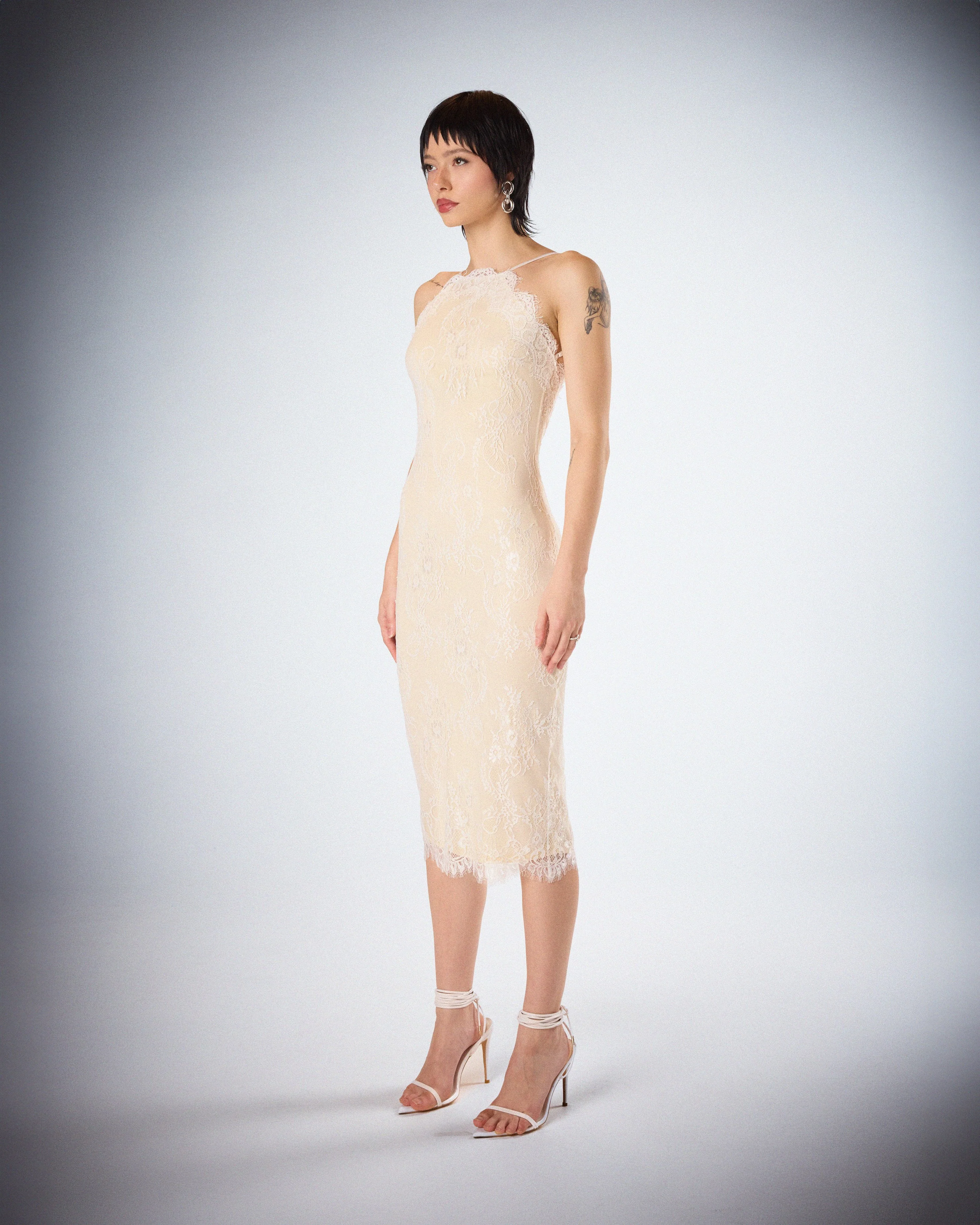 Tyra Ivory Lace Halter Midi Dress - Image 5