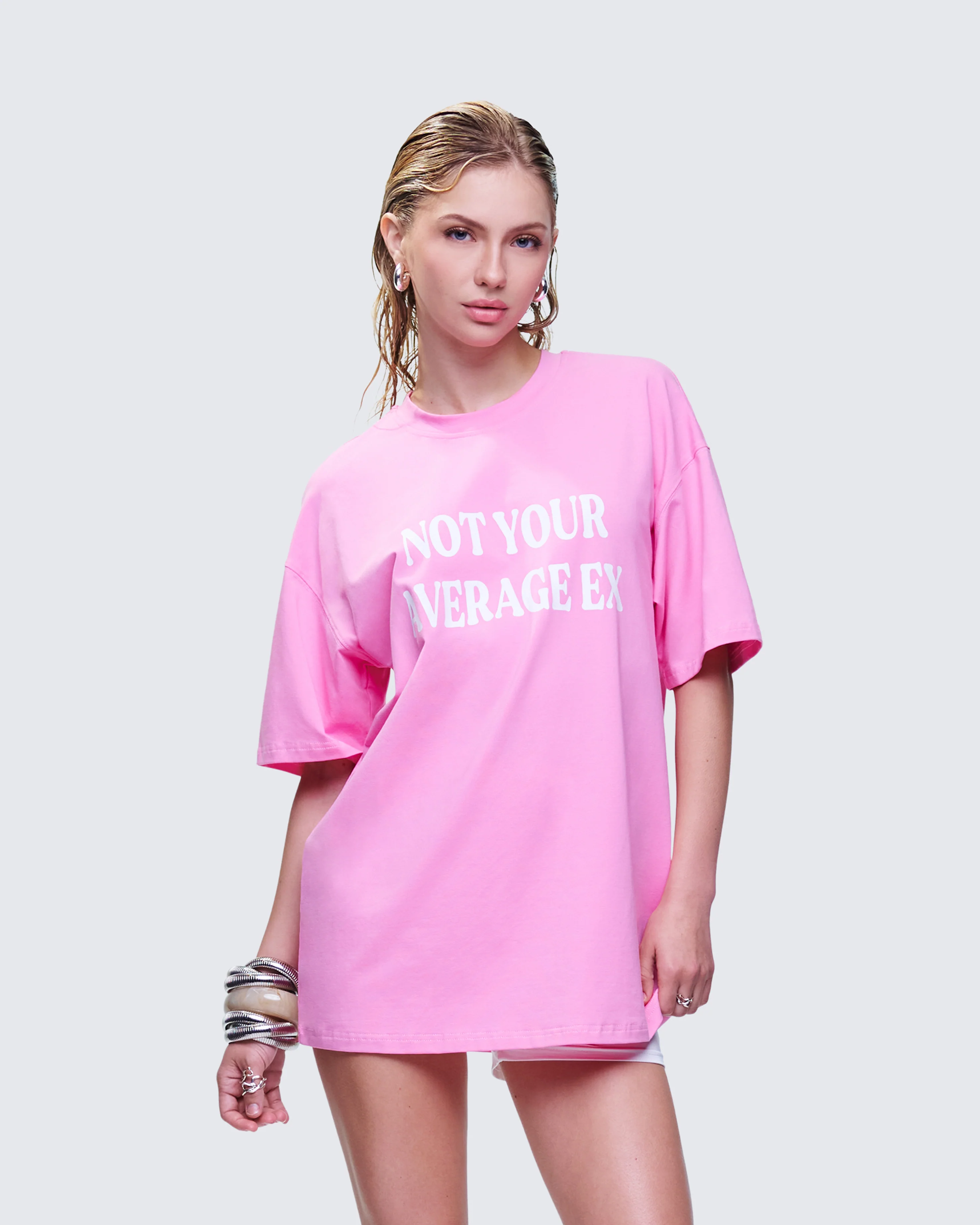 Ula Pink Printed Oversized Tee - Image 3