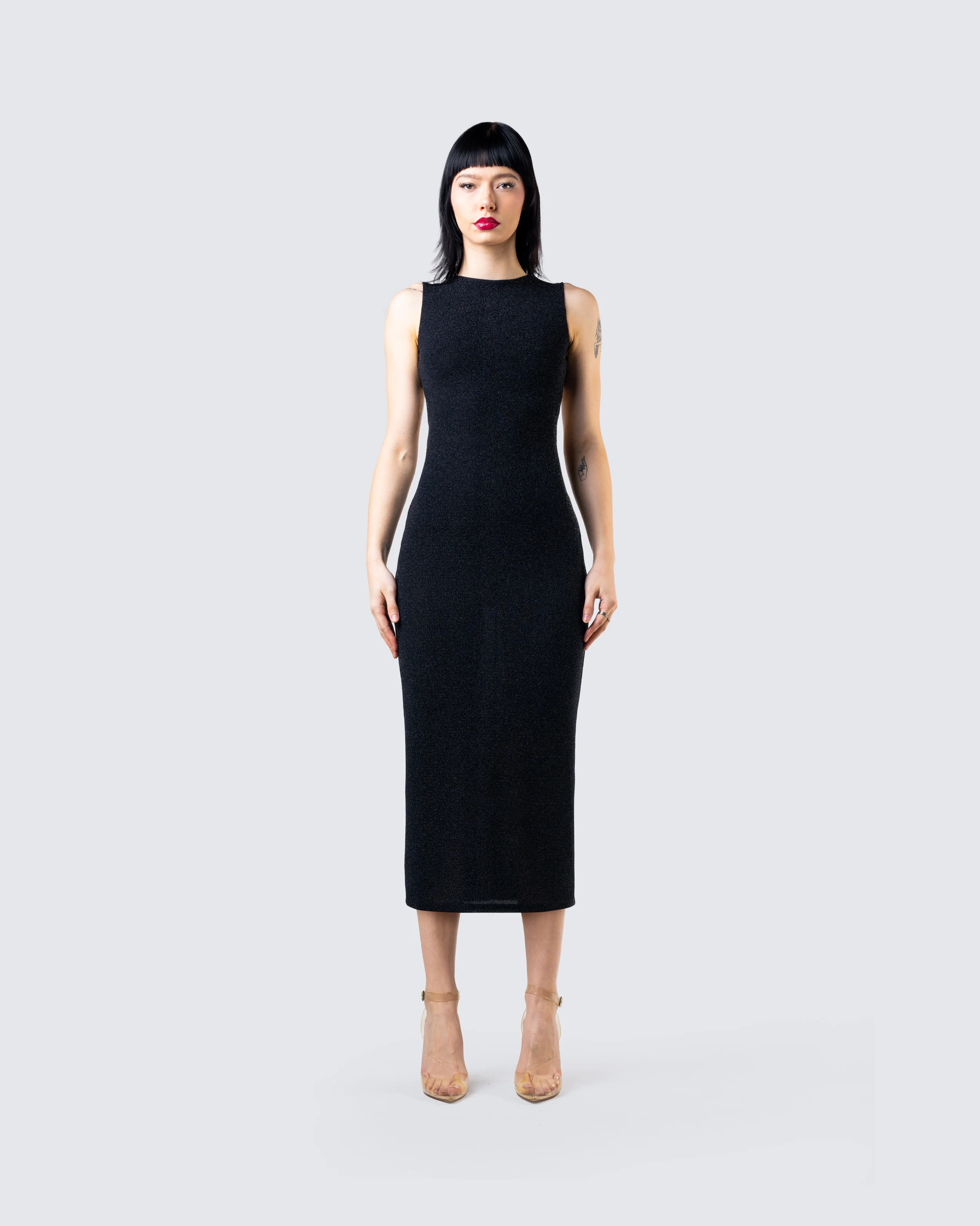 Umbra Black Shimmer Midi Dress - Image 4