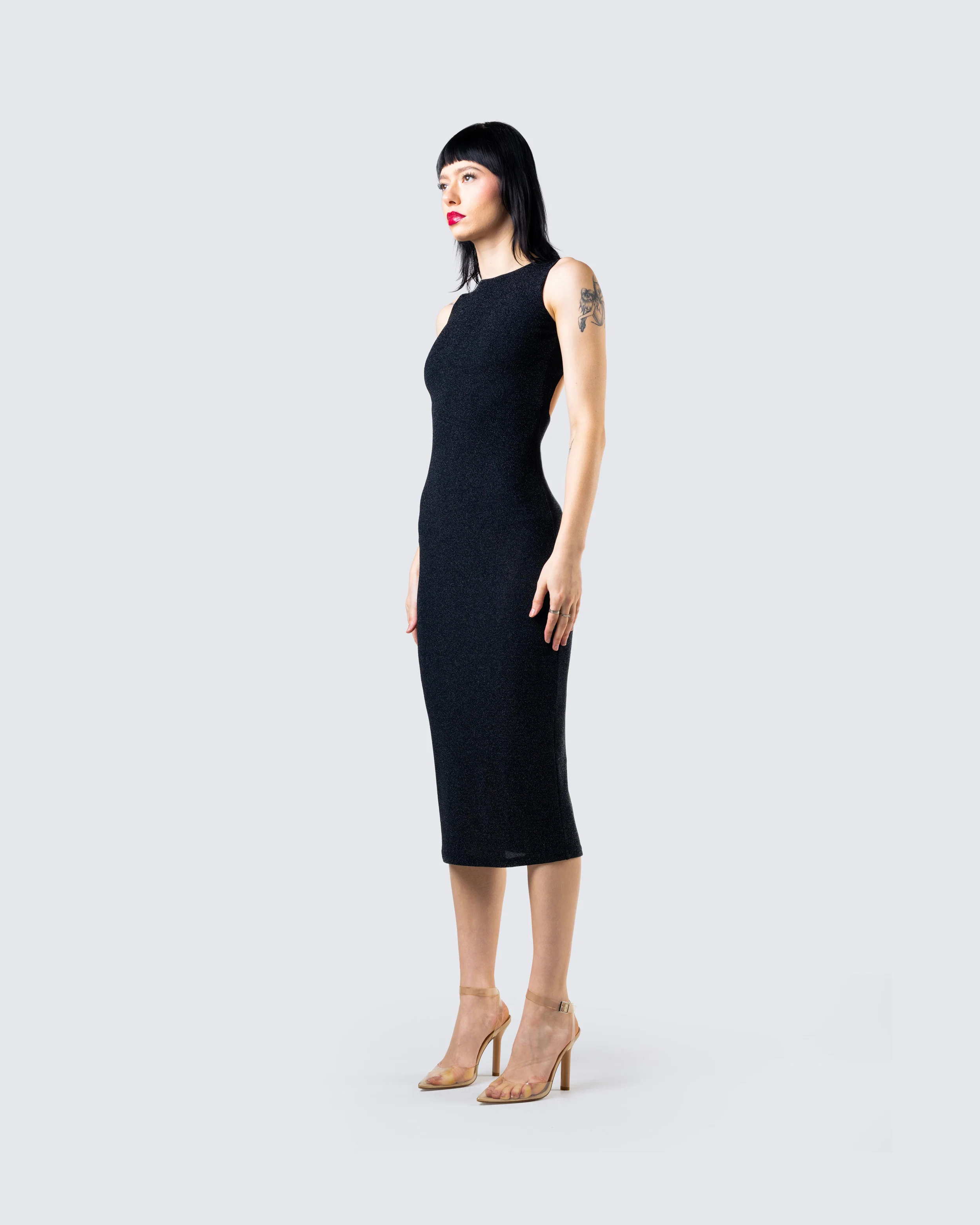 Umbra Black Shimmer Midi Dress - Image 7
