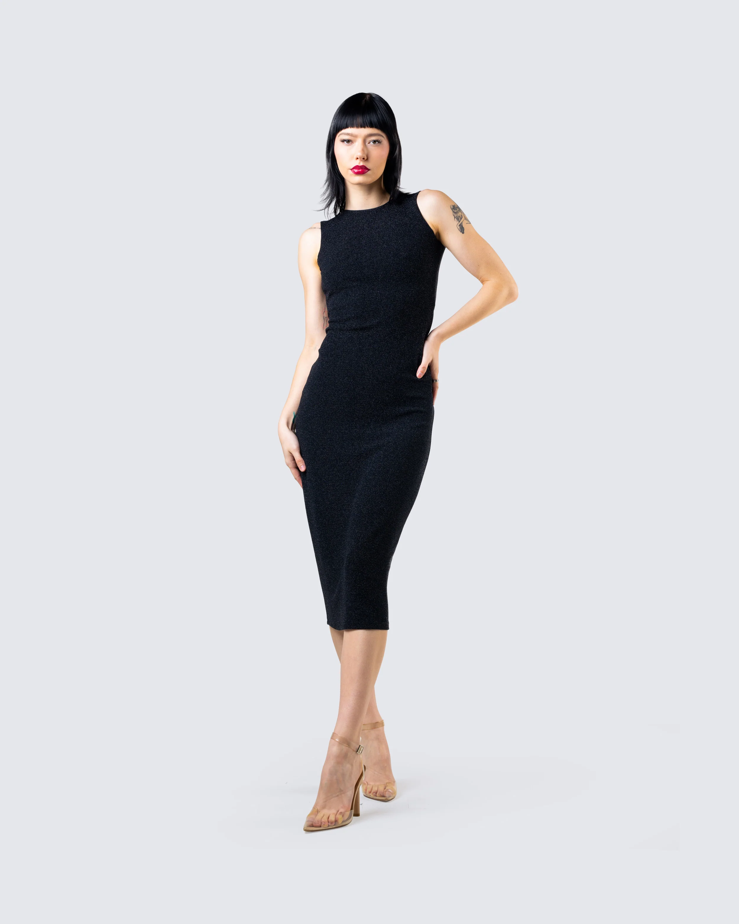 Umbra Black Shimmer Midi Dress - Image 8
