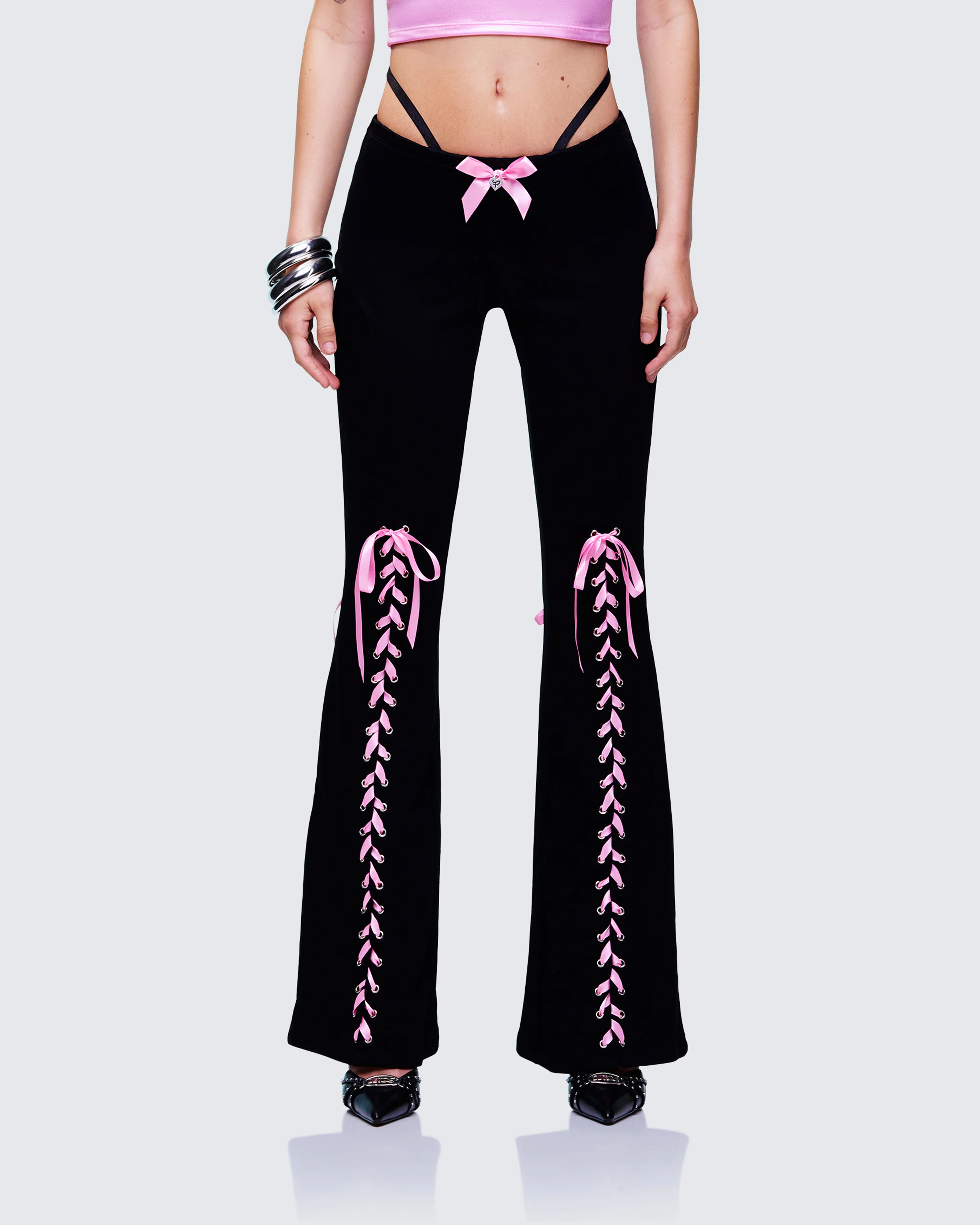 Vashti Black Ribbon Laced Sweatpants - Image 2