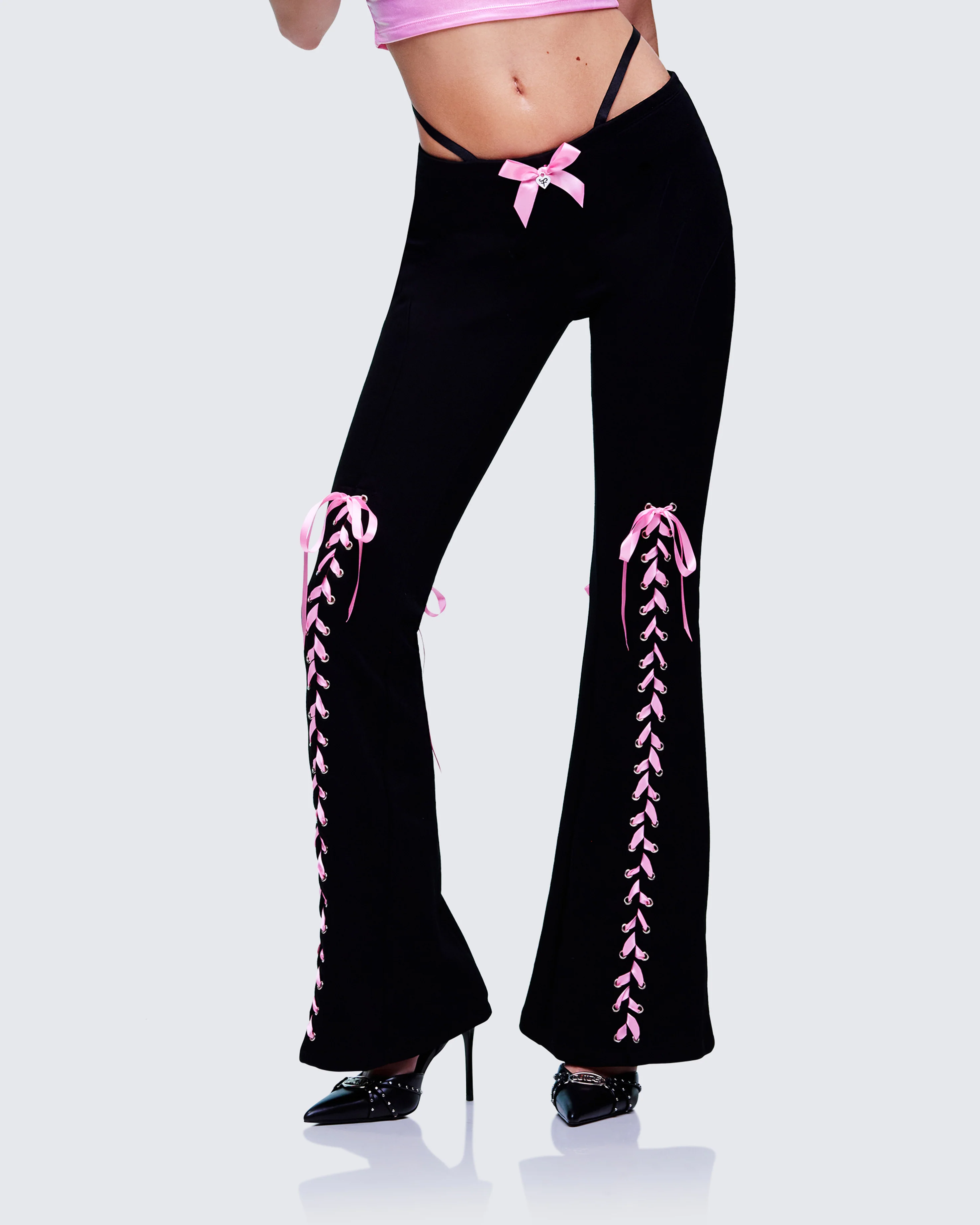Vashti Black Ribbon Laced Sweatpants - Image 3