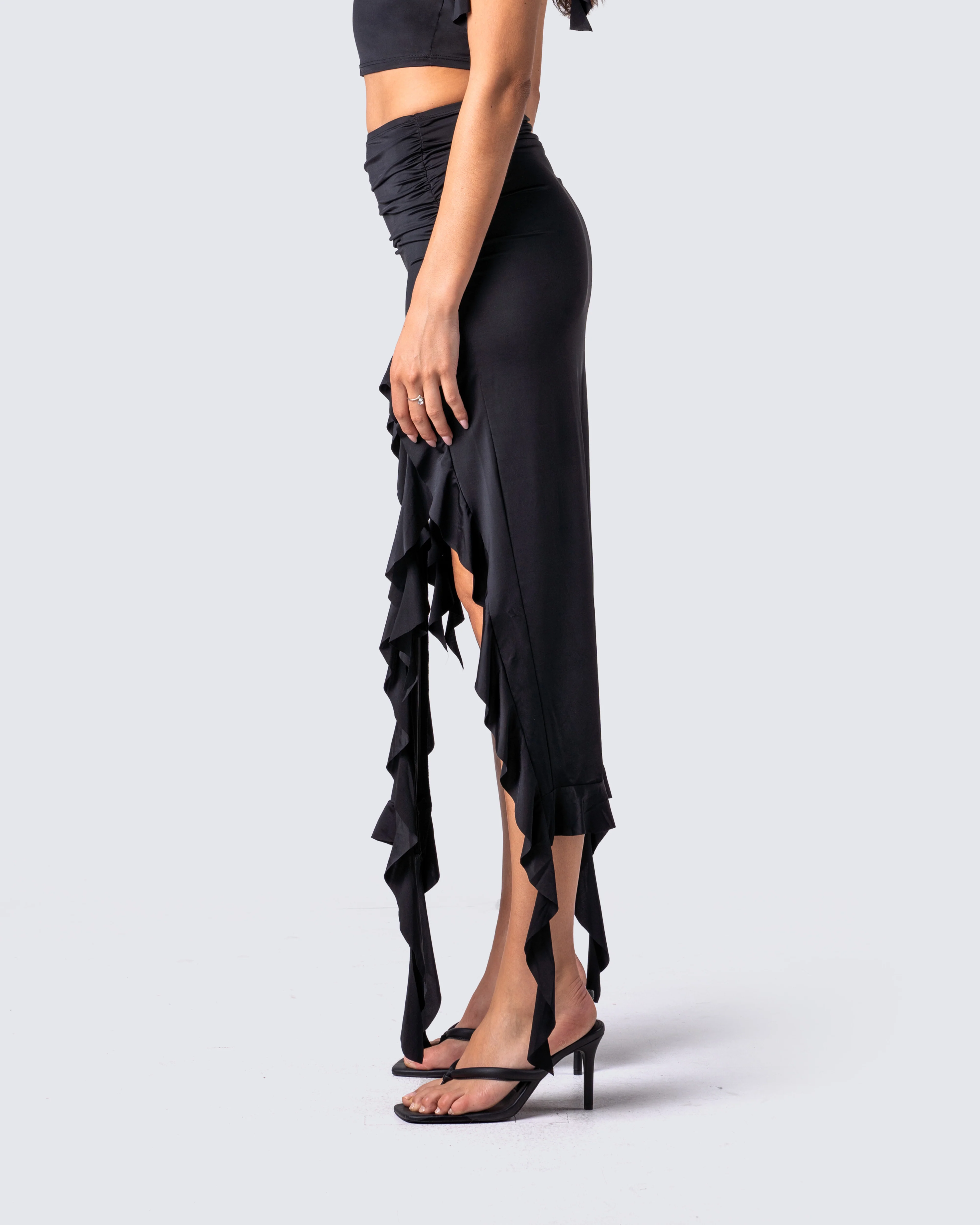 Veeti Black Jersey Ruffle Skirt - Image 5