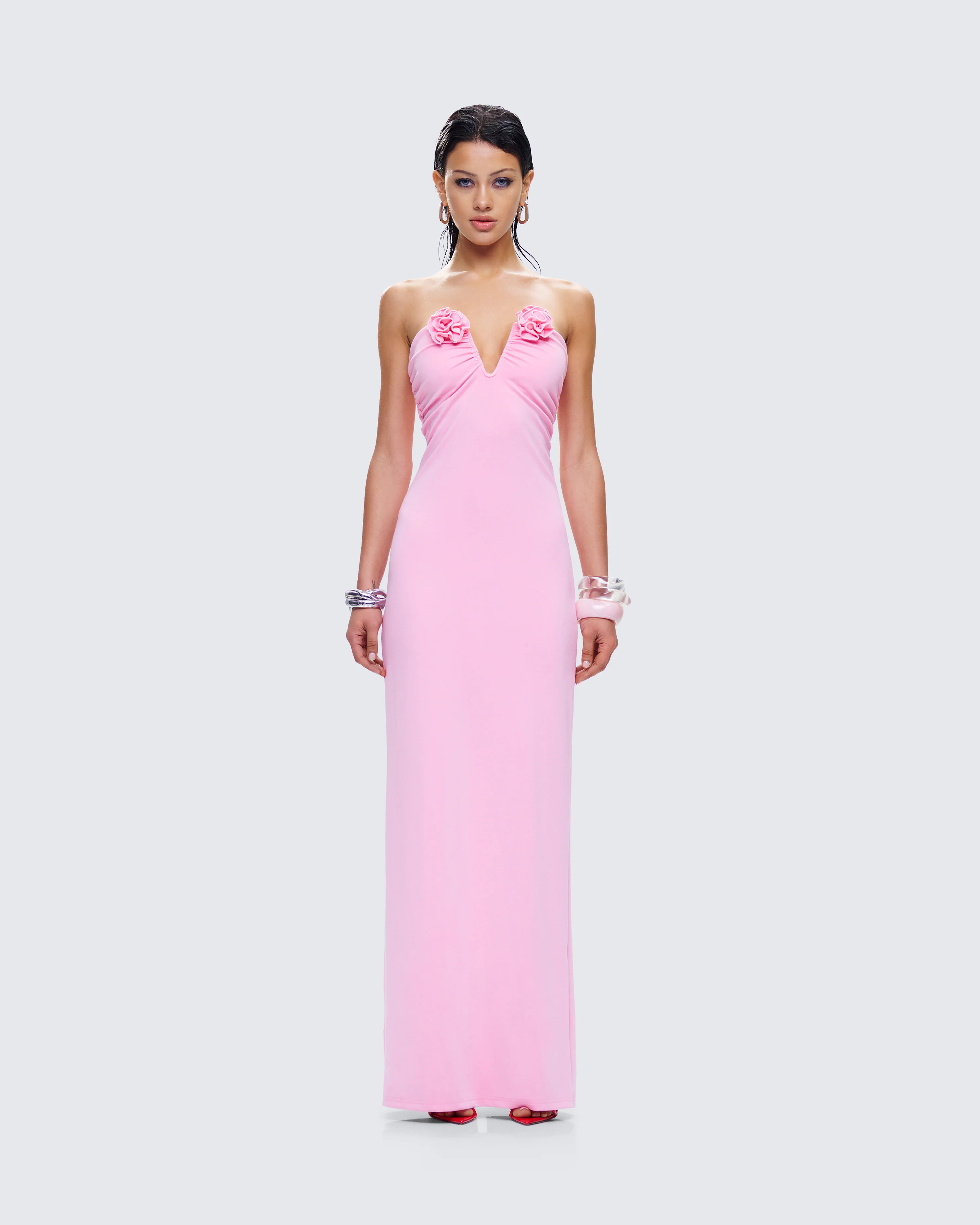 Veida Pink Flower Applique Dress - Image 4