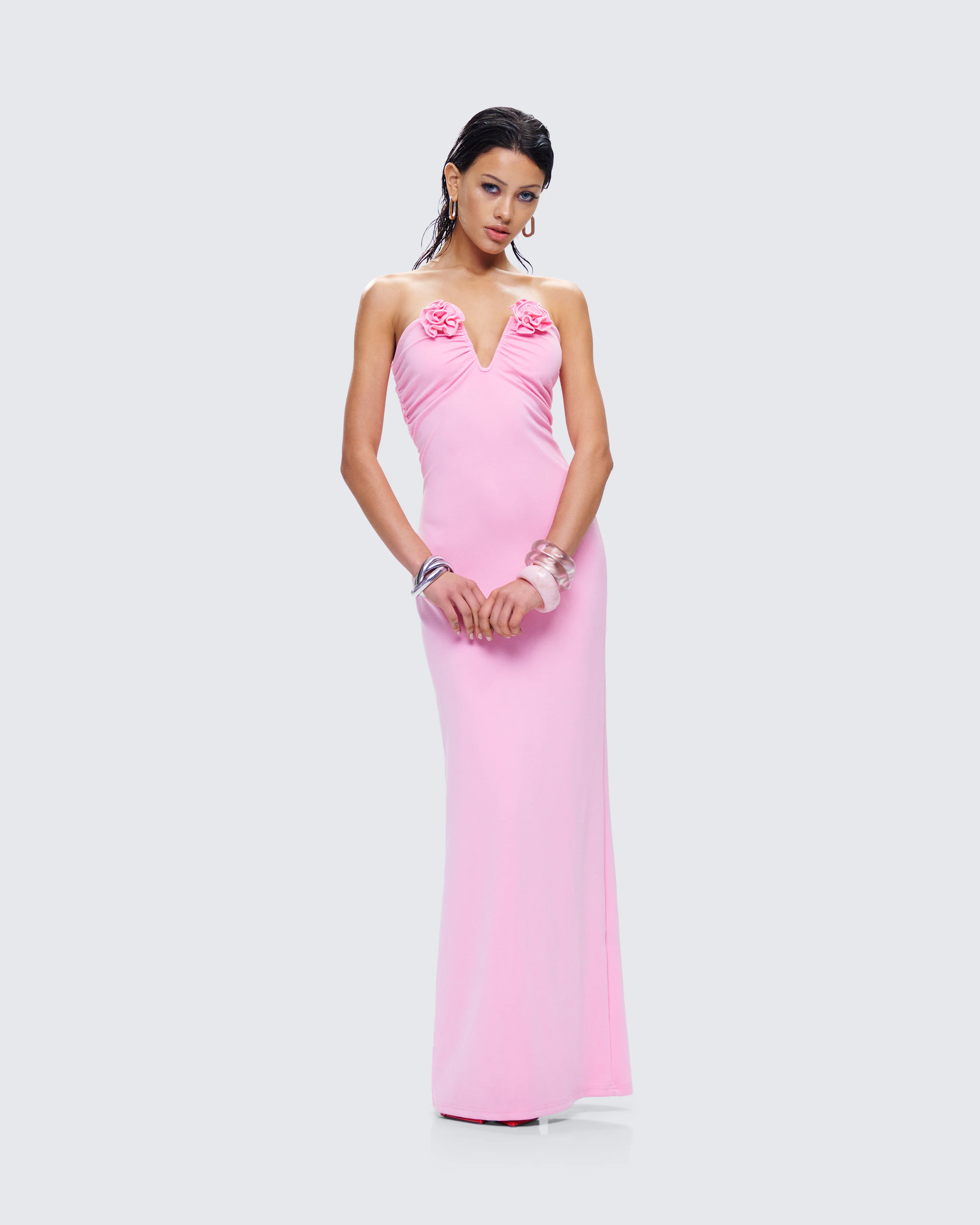 Veida Pink Flower Applique Dress - Image 6