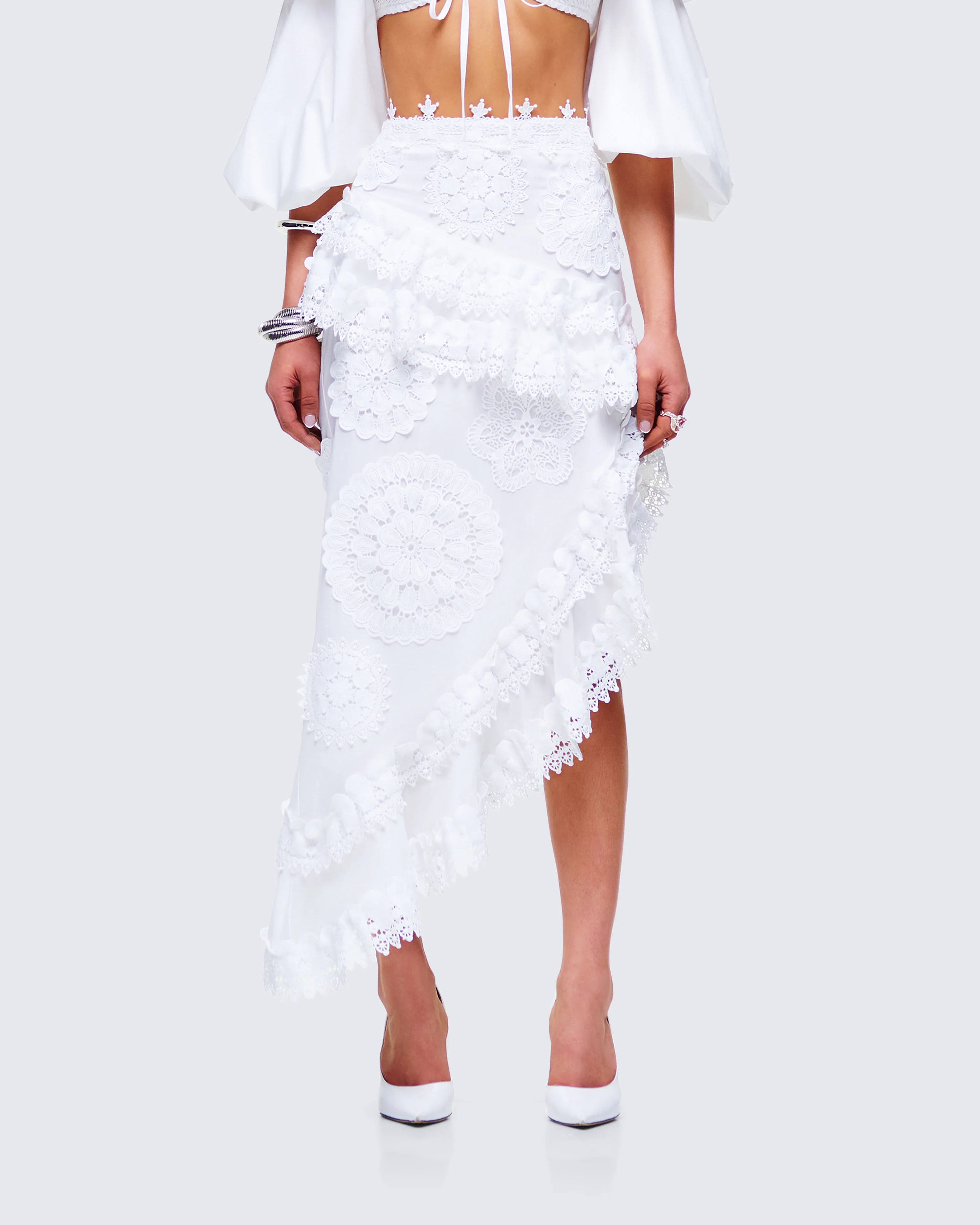 Villi White Asymmetrical Lace Skirt - Image 4