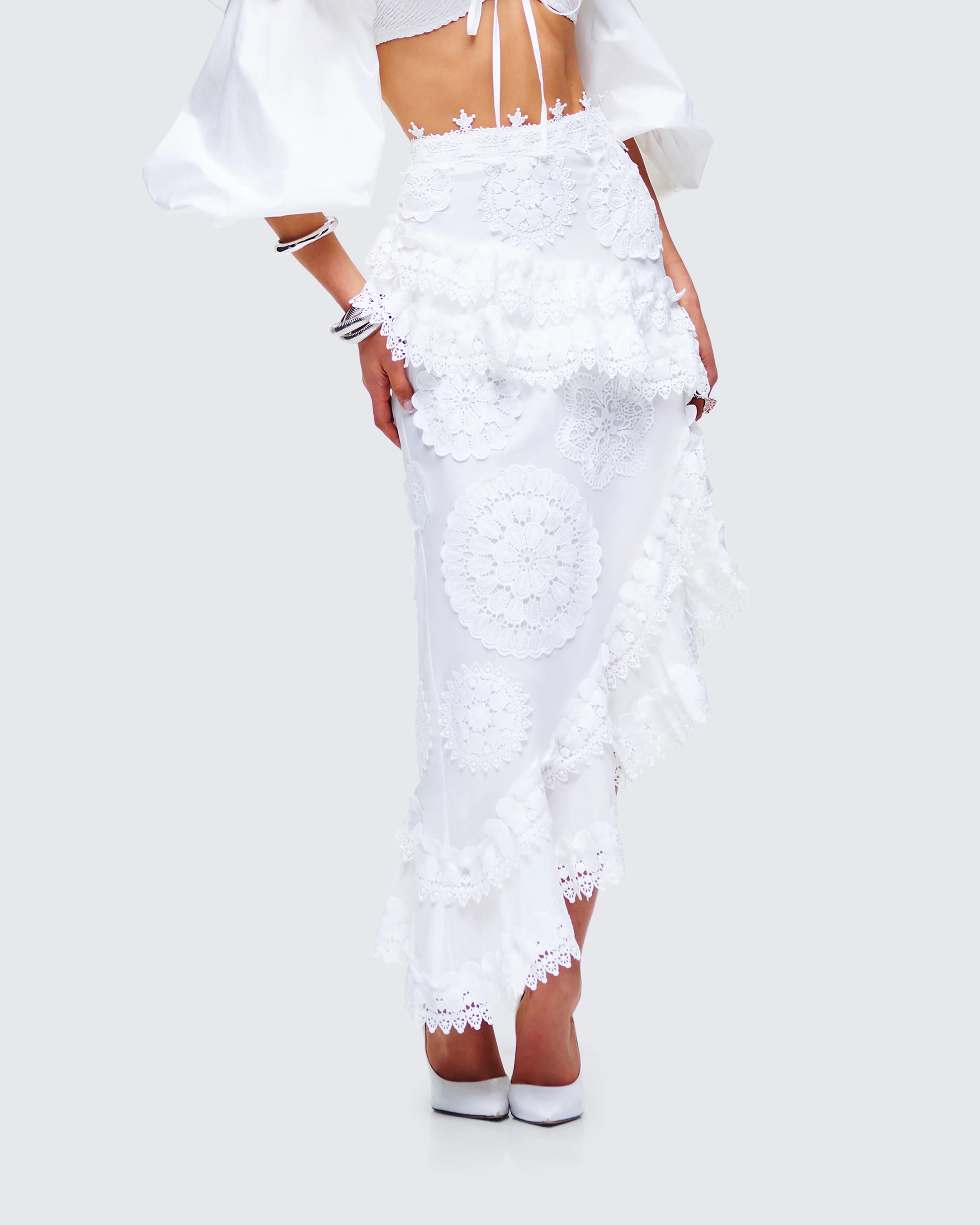 Villi White Asymmetrical Lace Skirt - Image 5