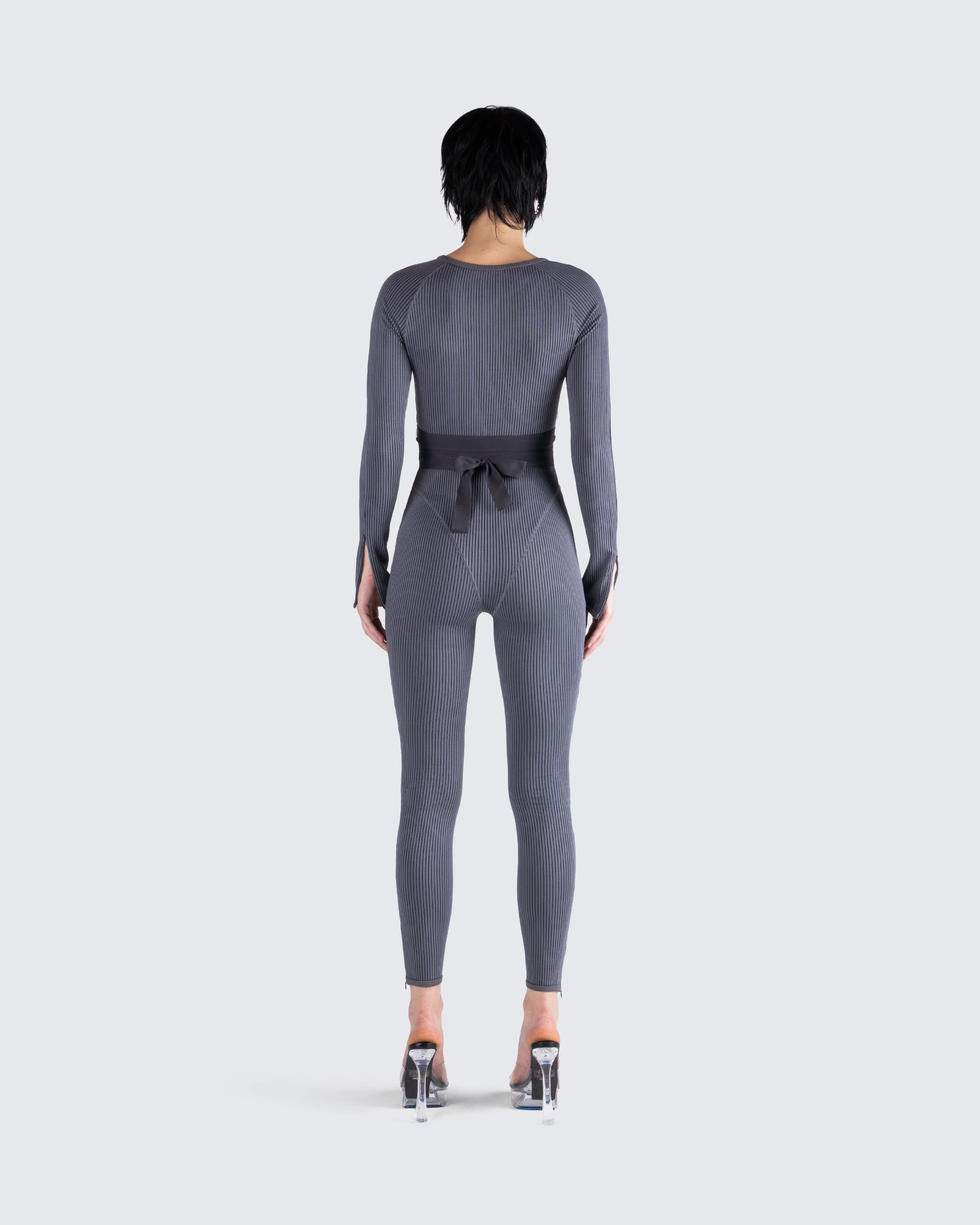 Vilma Grey Rib Zip Jumpsuit - Image 5