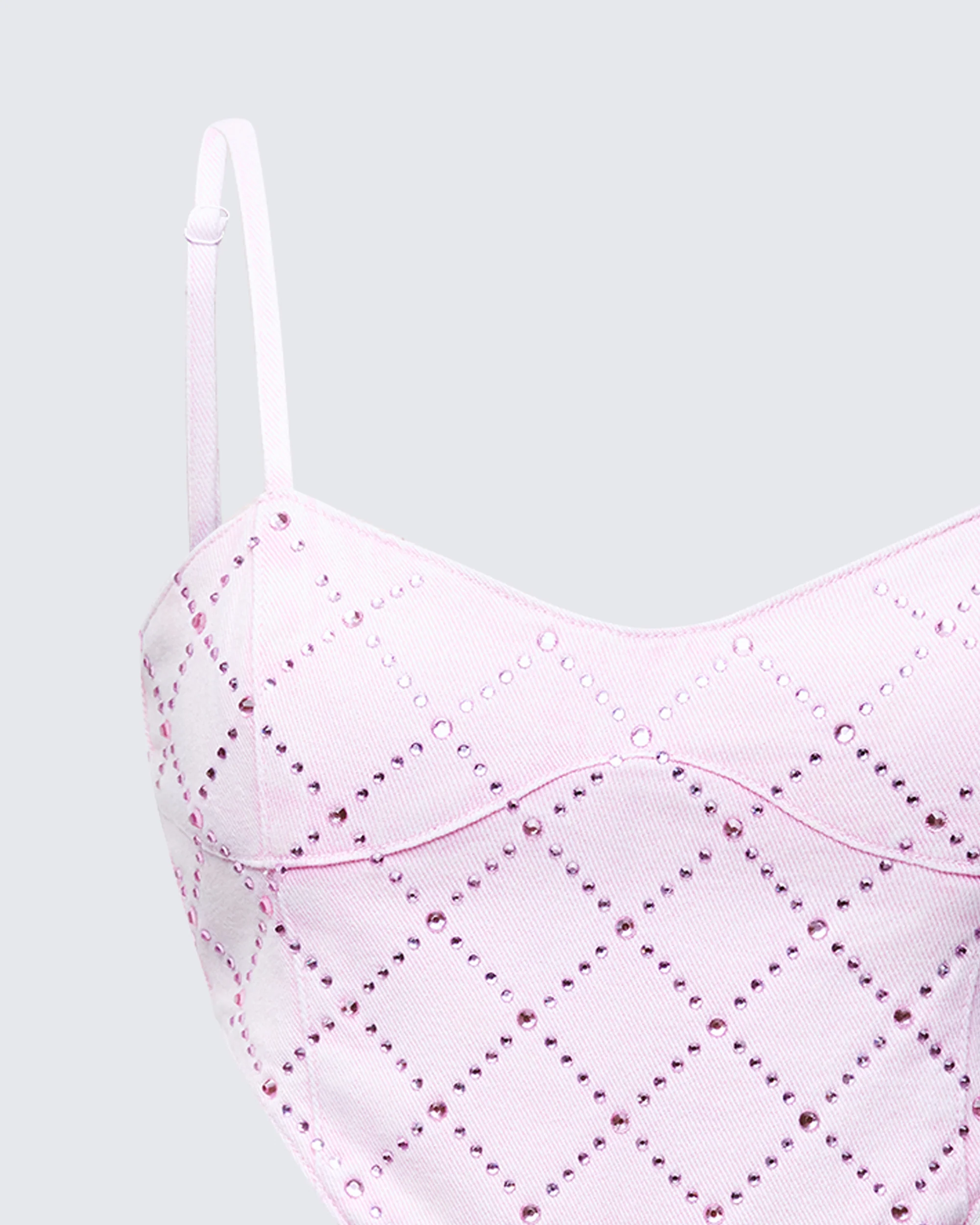 Viora Pink Acid Denim Diamonte Corset Top - Image 6
